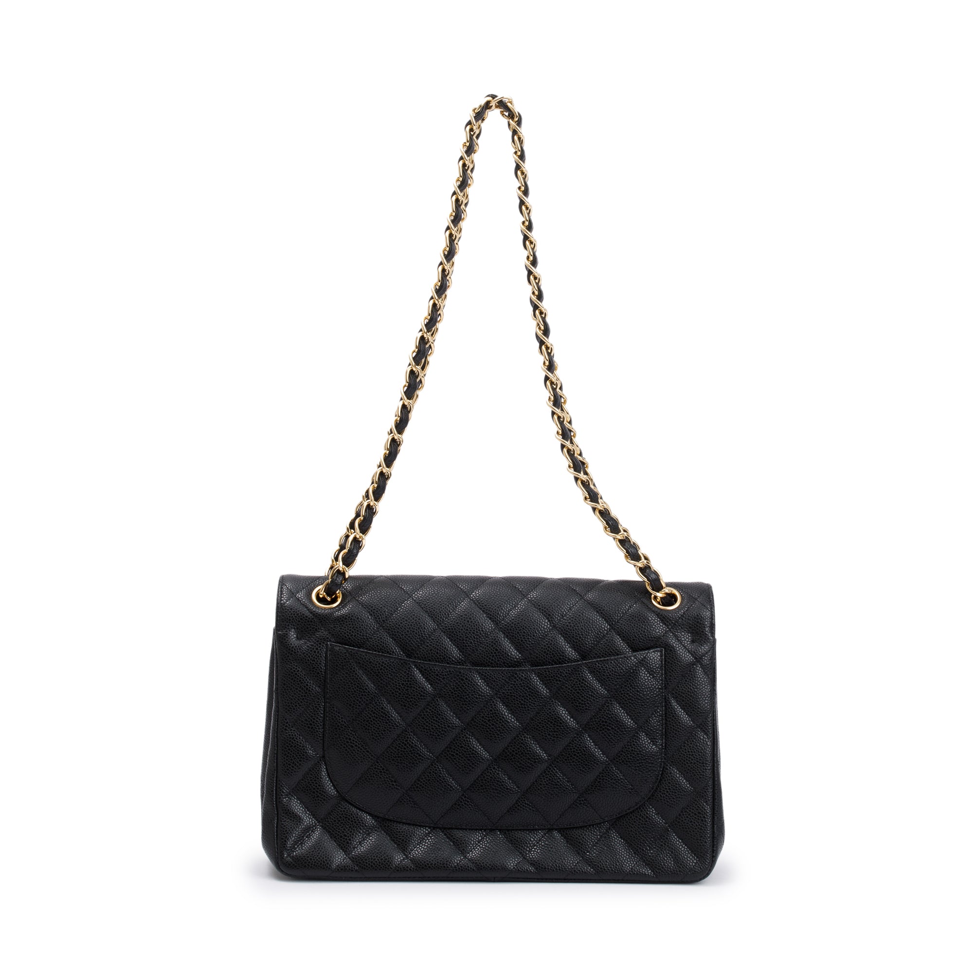 Chanel Black Quilted Caviar Leather Classic Jumbo Double Flap Bag
