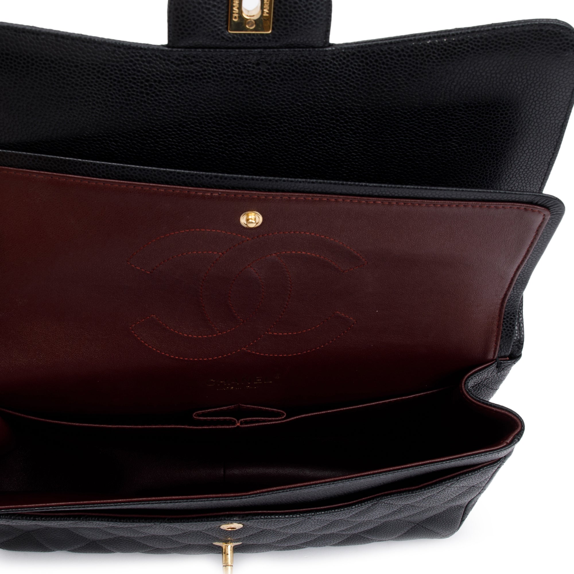 Chanel Black Quilted Caviar Leather Classic Jumbo Double Flap Bag