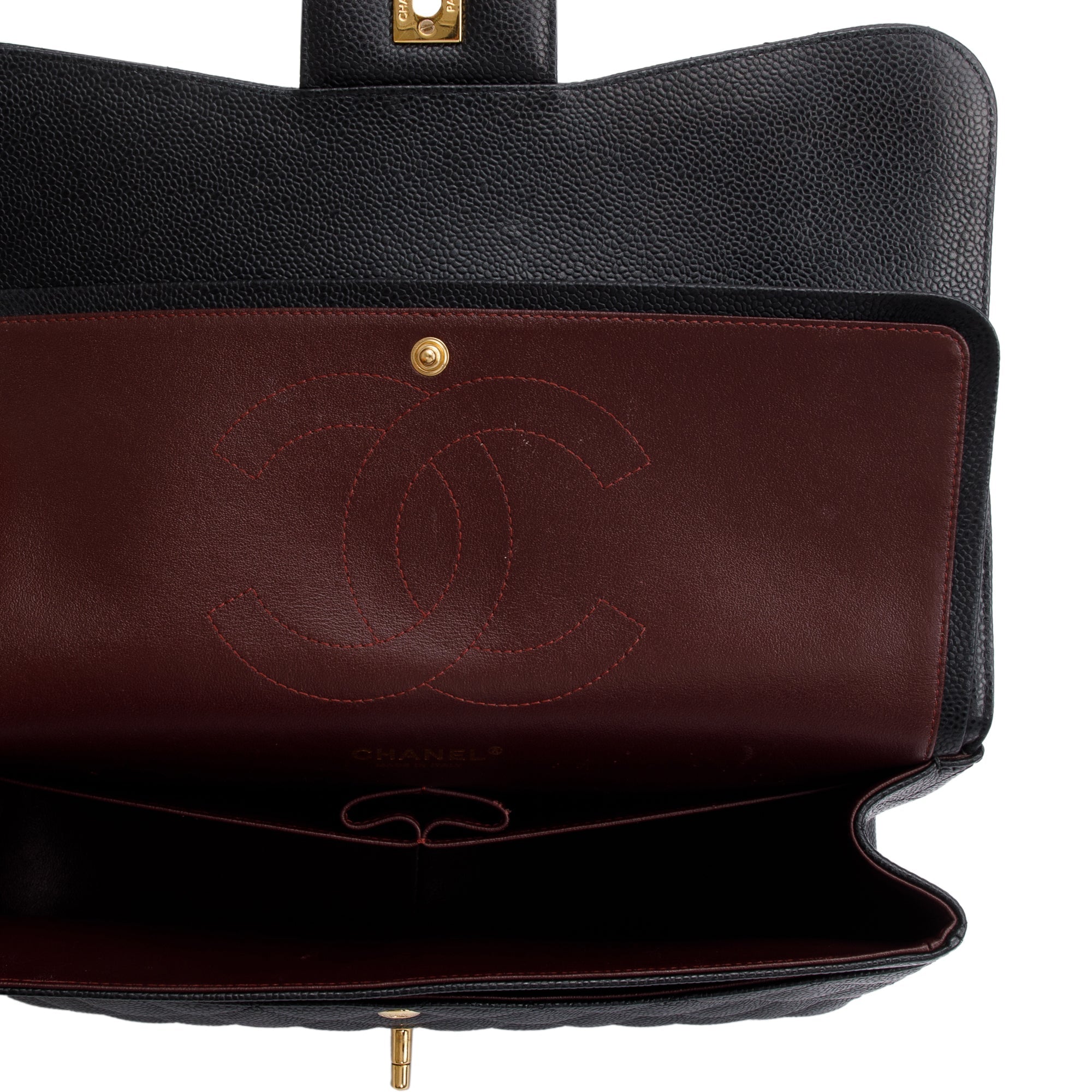 Chanel Black Quilted Caviar Leather Classic Jumbo Double Flap Bag w/ Authenticity Card