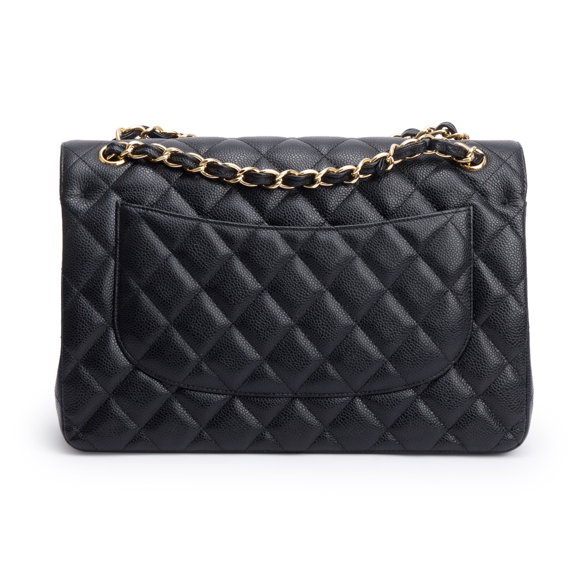 Chanel Black Quilted Caviar Leather Classic Jumbo Double Flap Bag w/ Box