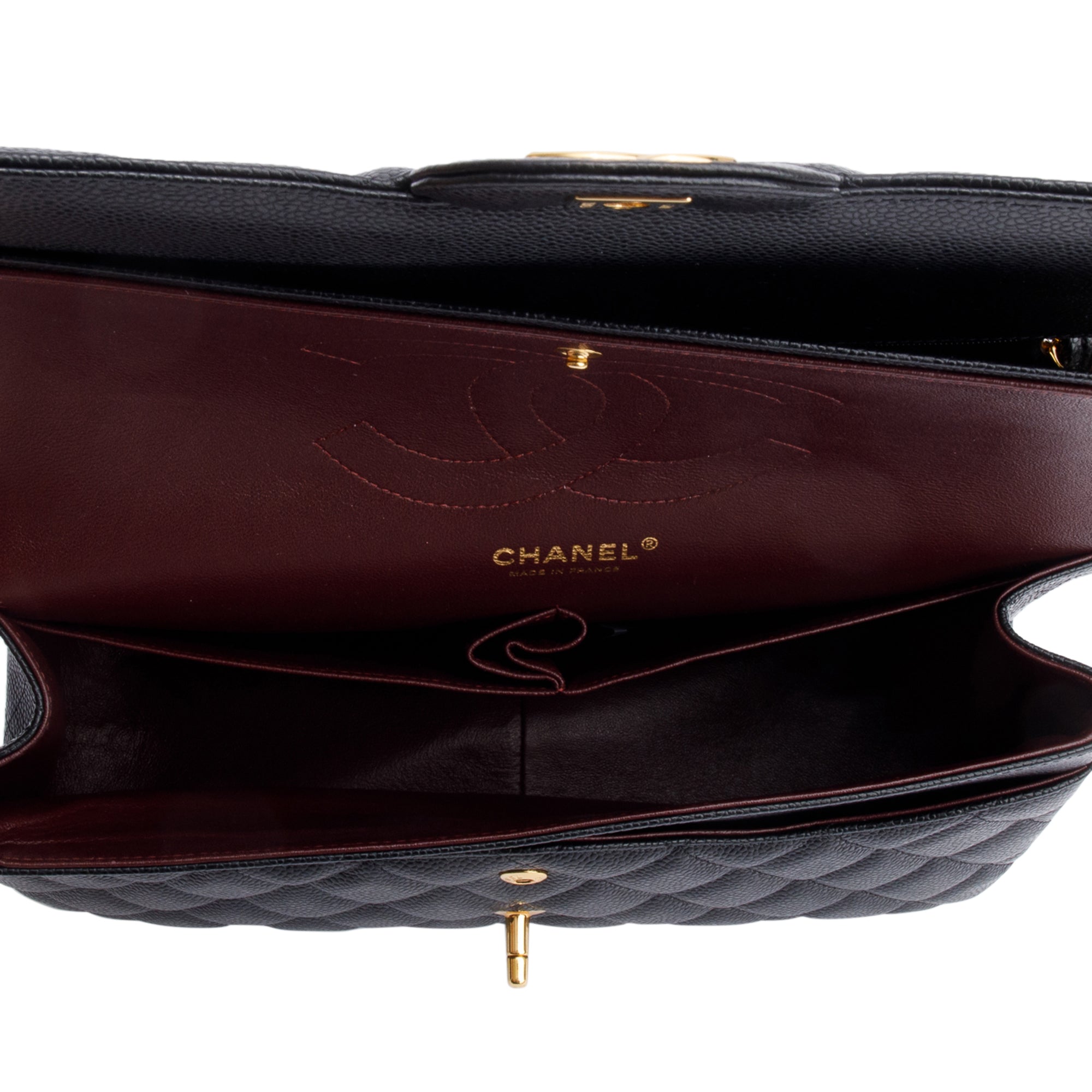 Chanel Black Quilted Caviar Leather Classic Jumbo Double Flap Bag w/ Box