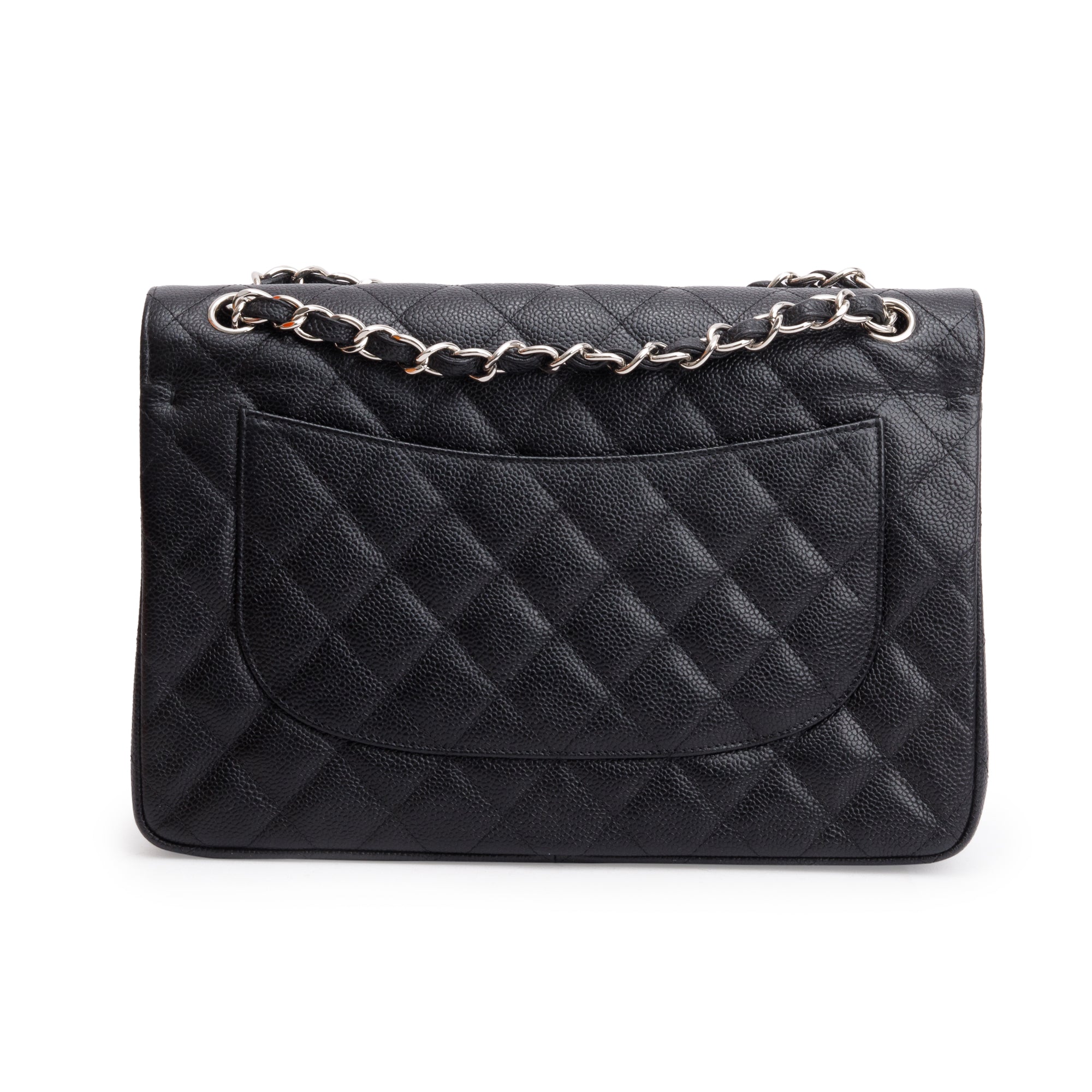 Chanel Black Quilted Caviar Leather Classic Jumbo Double Flap Bag w/ Box & Authenticity Card