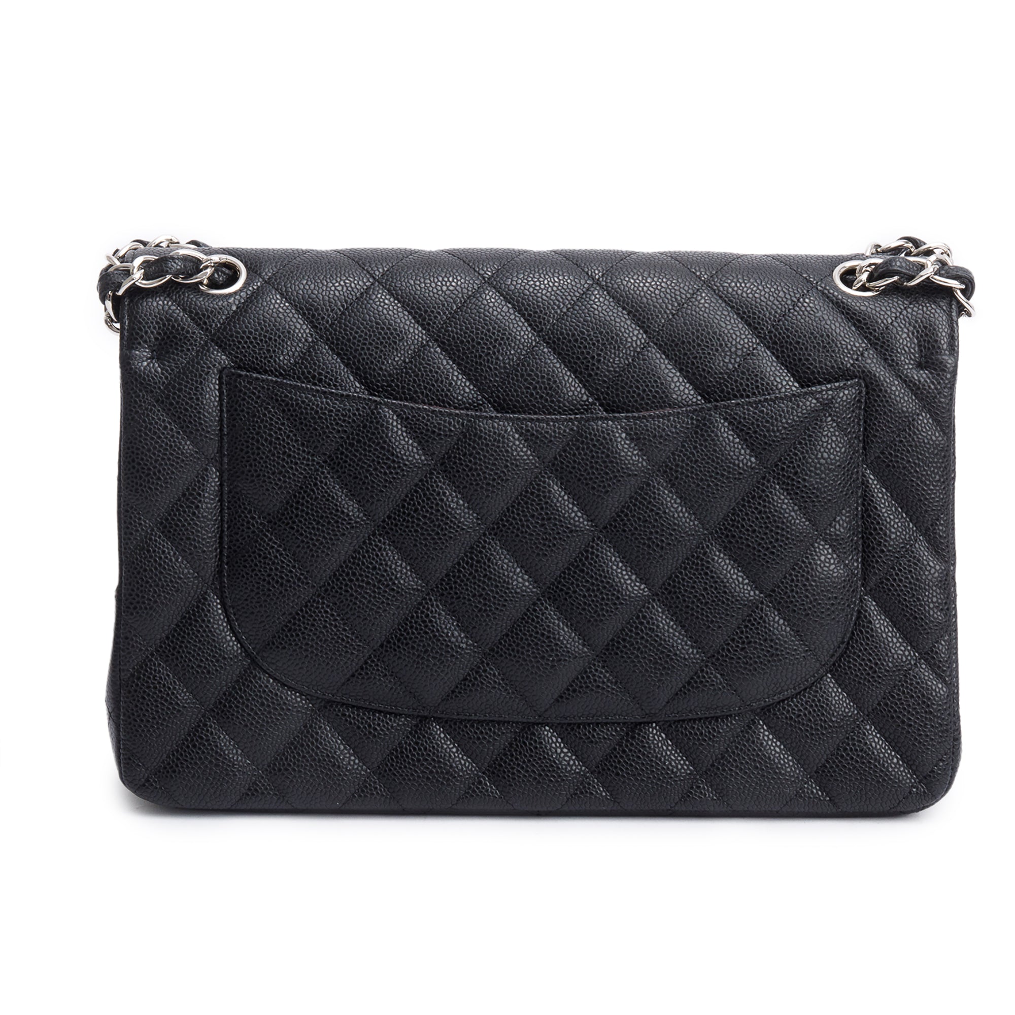Chanel Black Quilted Caviar Leather Classic Jumbo Double Flap Bag w/ Box & Authenticity Card