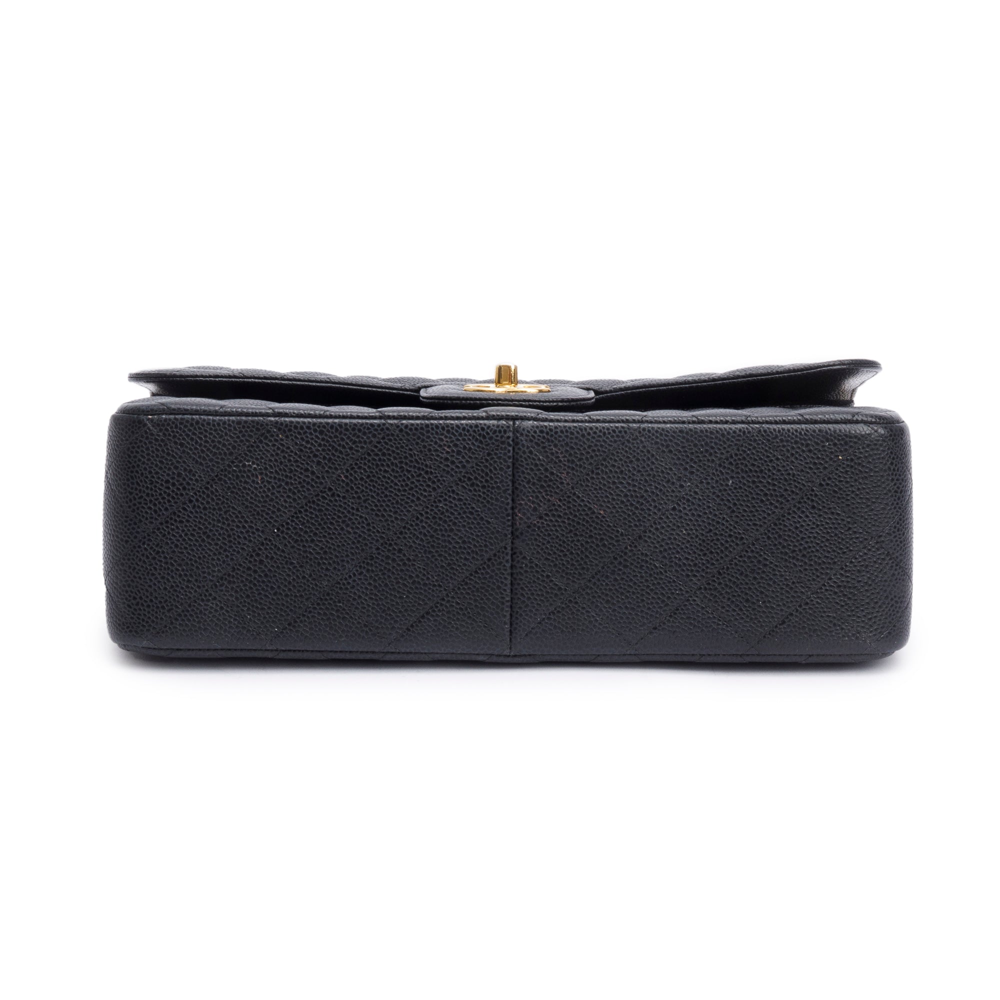 Chanel Black Quilted Caviar Leather Classic Jumbo Double Flap Bag w/ Box & Authenticity Card