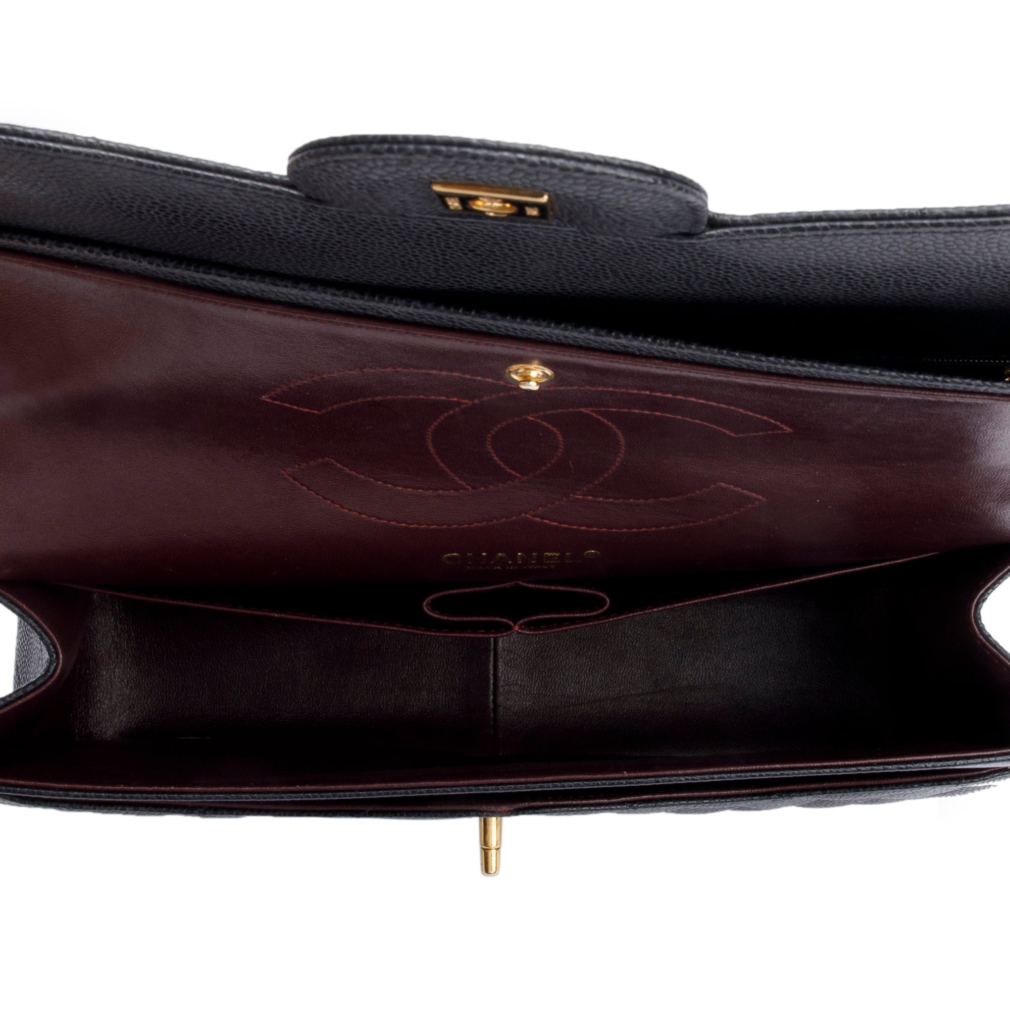 Chanel Black Quilted Caviar Leather Classic Jumbo Double Flap Bag w/ Box & Authenticity Card