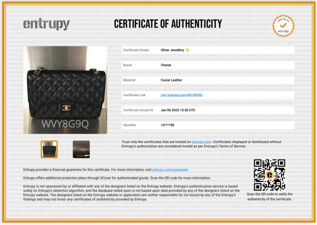 Chanel Black Quilted Caviar Leather Classic Jumbo Double Flap Bag w/ Receipt