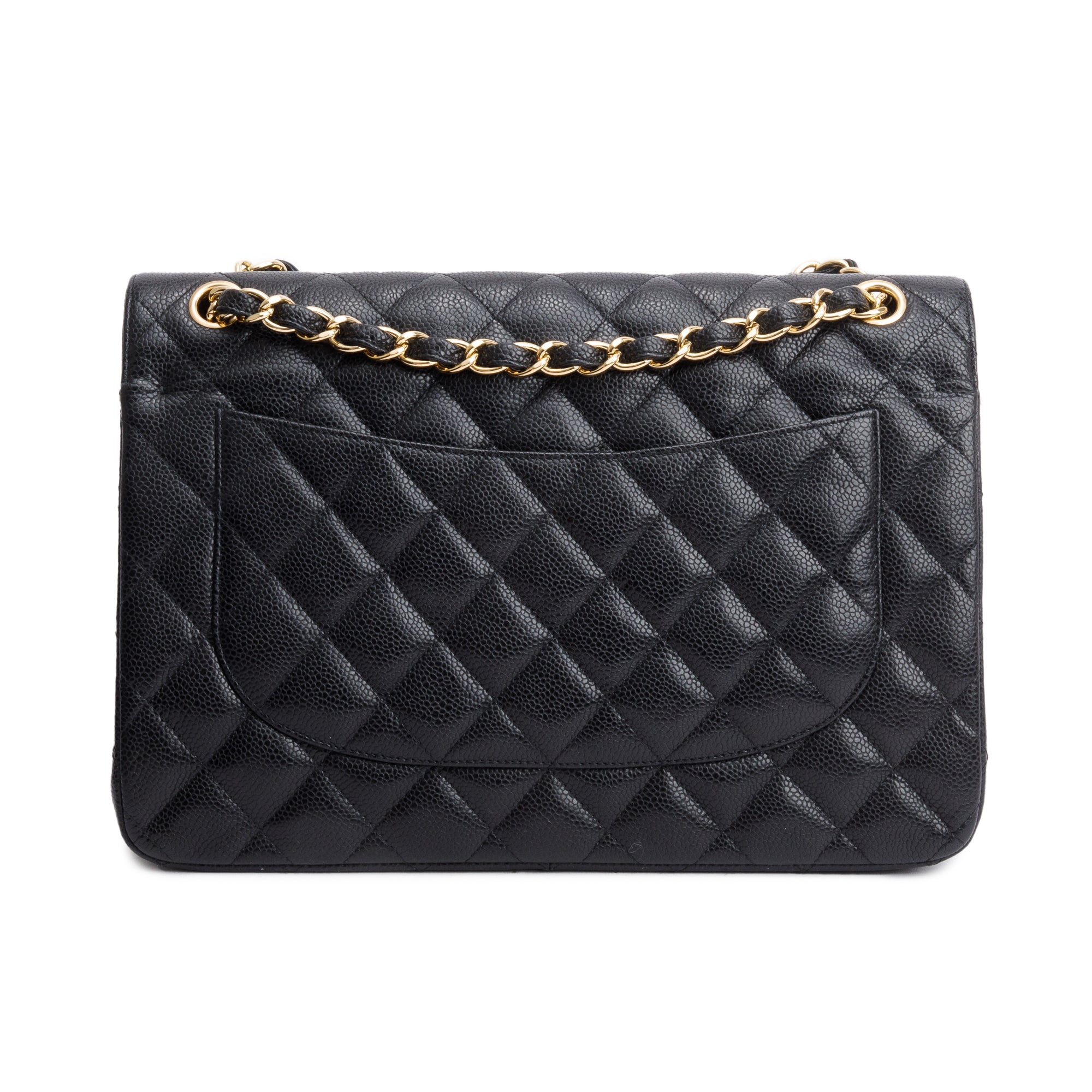 Chanel Black Quilted Caviar Leather Classic Jumbo Double Flap Bag w/ Receipt