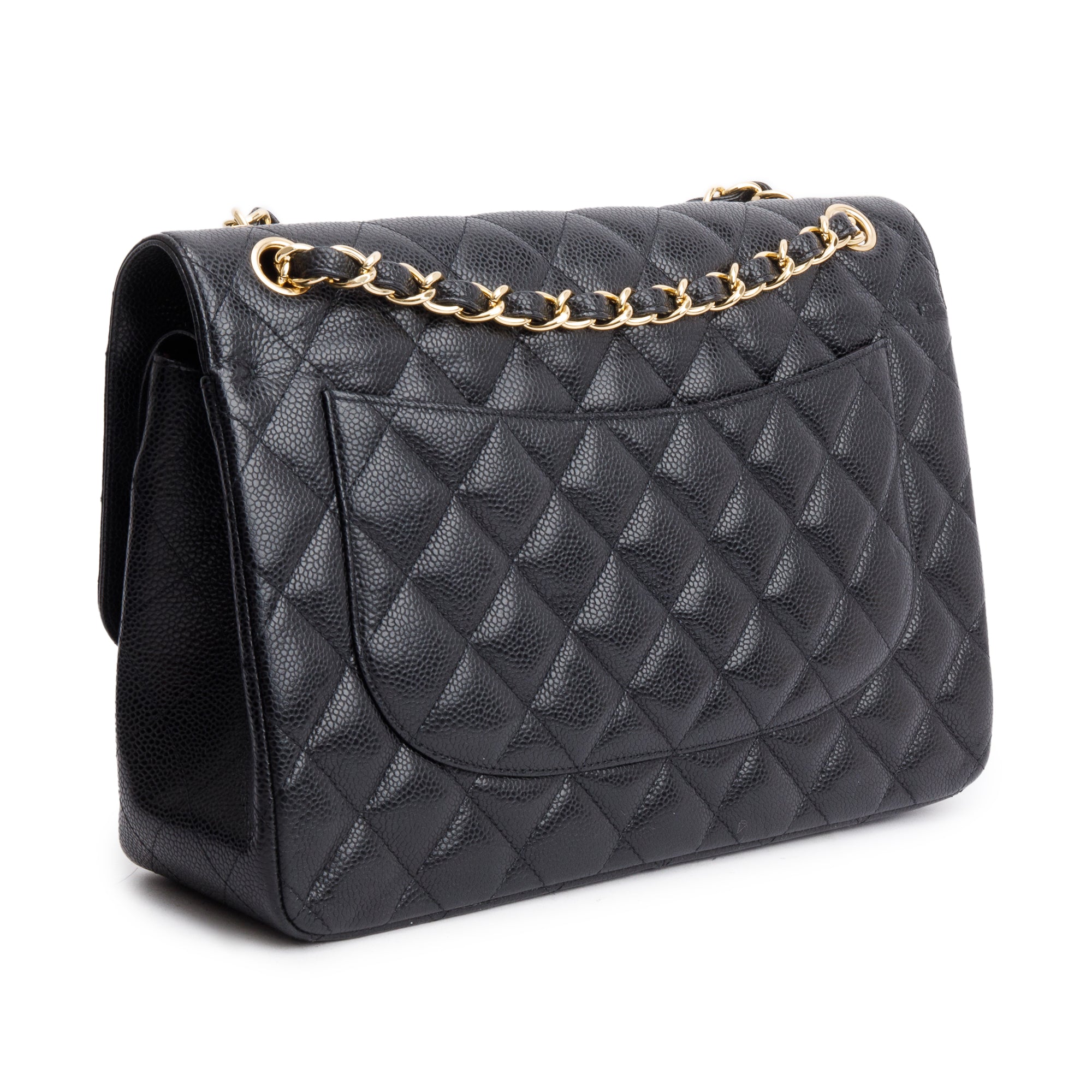Chanel Black Quilted Caviar Leather Classic Jumbo Double Flap Bag w/ Receipt