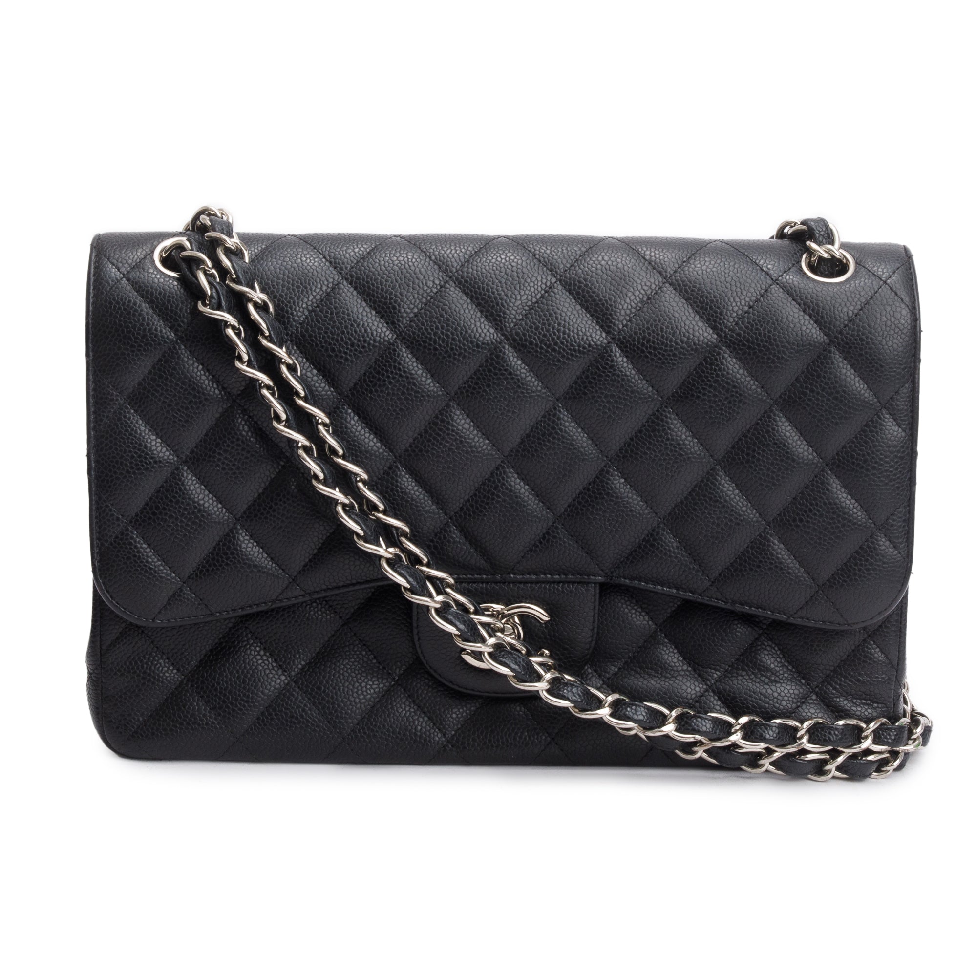 Chanel Black Quilted Caviar Leather Classic Jumbo Double Flap Bag