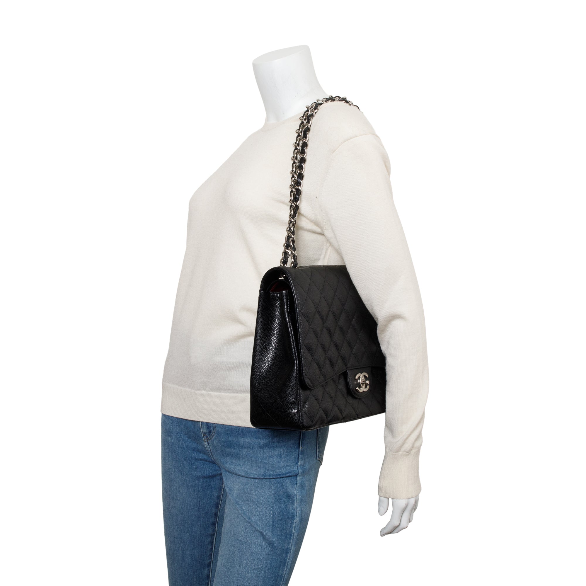 Chanel Black Quilted Caviar Leather Classic Maxi Double Flap Bag