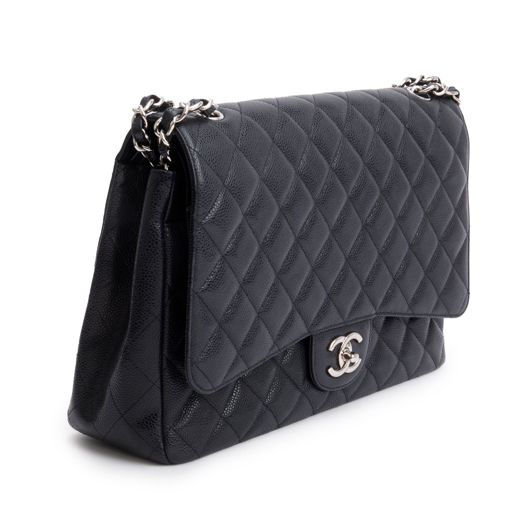 Chanel Black Quilted Caviar Leather Classic Maxi Double Flap Bag
