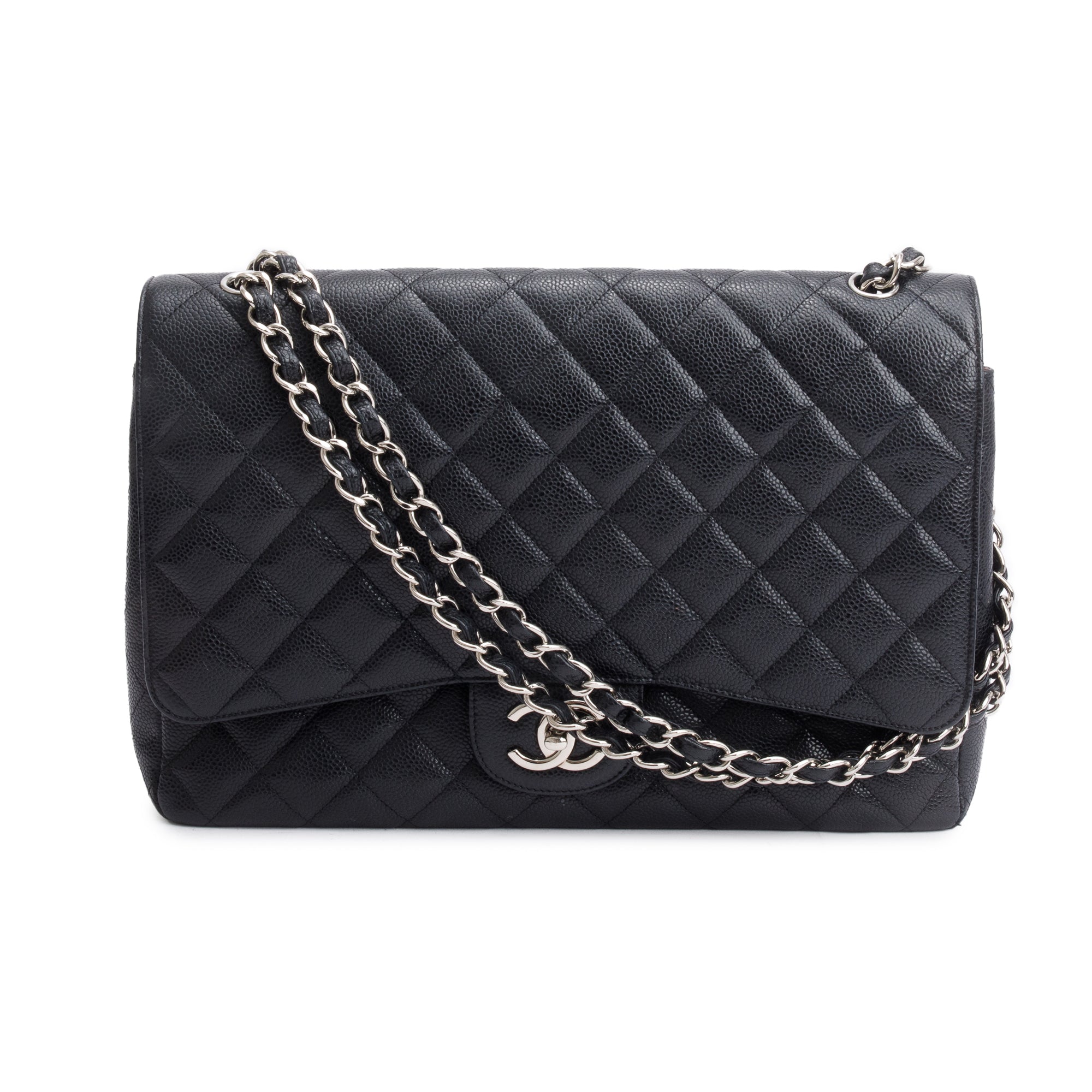 Chanel Black Quilted Caviar Leather Classic Maxi Double Flap Bag