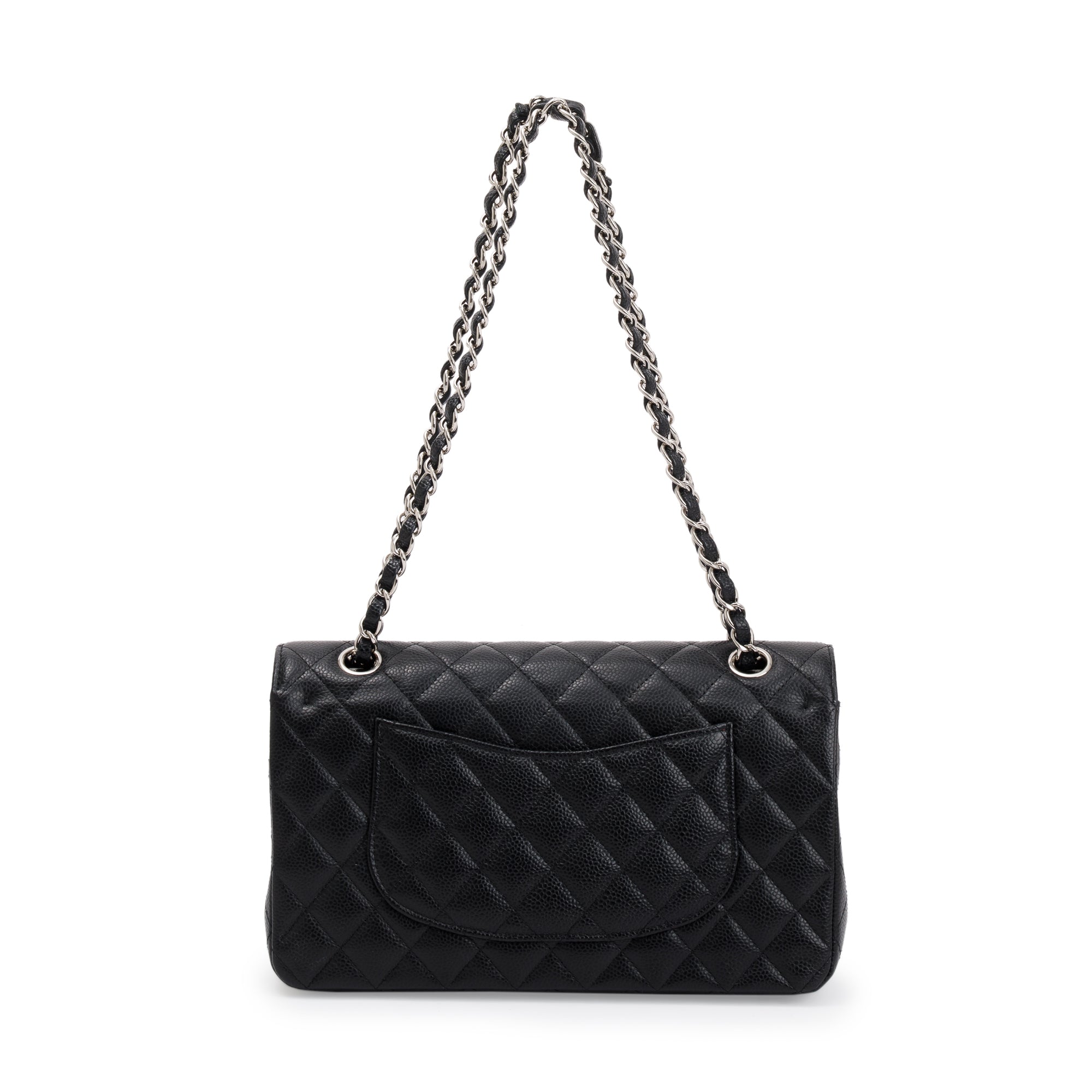 Chanel Black Quilted Caviar Leather Classic Medium Double Flap Bag w/ Authenticity Card