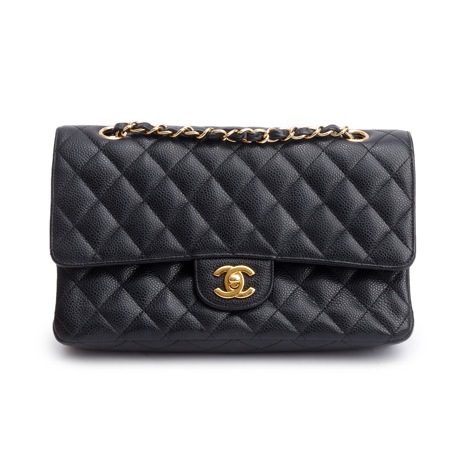 Chanel Black Quilted Caviar Leather Classic Medium Double Flap Bag w/ Box