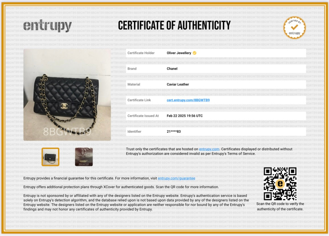 Chanel Black Quilted Caviar Leather Classic Medium Double Flap Bag w/ Box & Authenticity Card