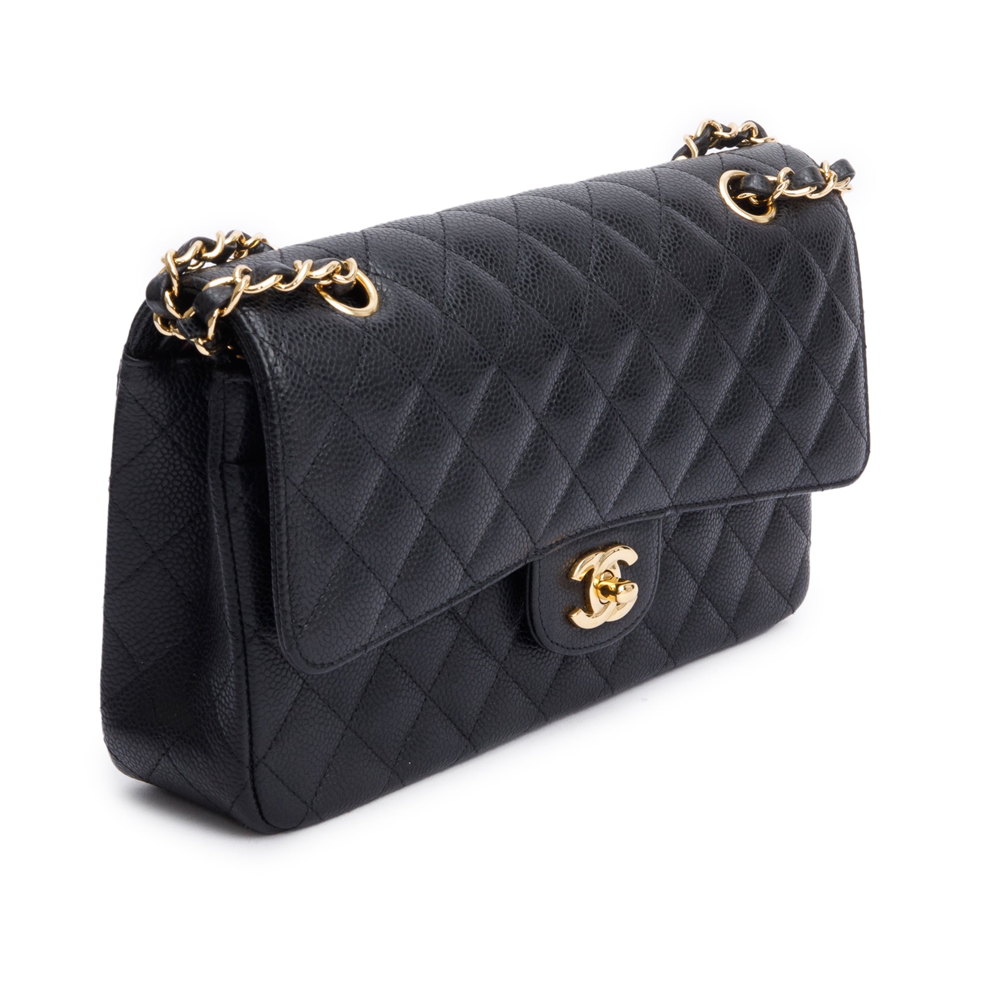 Chanel Black Quilted Caviar Leather Classic Medium Double Flap Bag w/ Box, Receipt & Authenticity Card