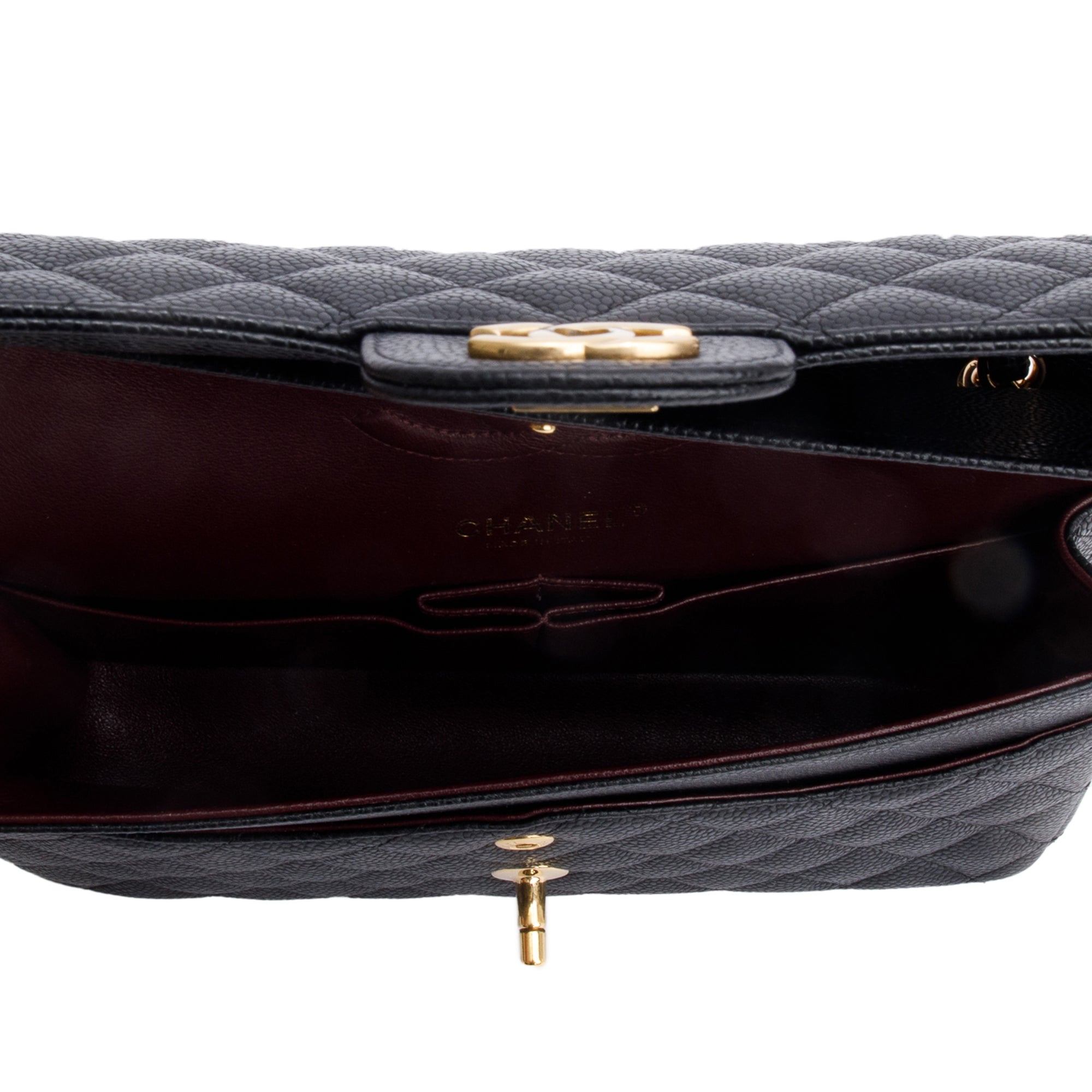 Chanel Black Quilted Caviar Leather Classic Medium Double Flap Bag w/ Box, Receipt & Authenticity Card
