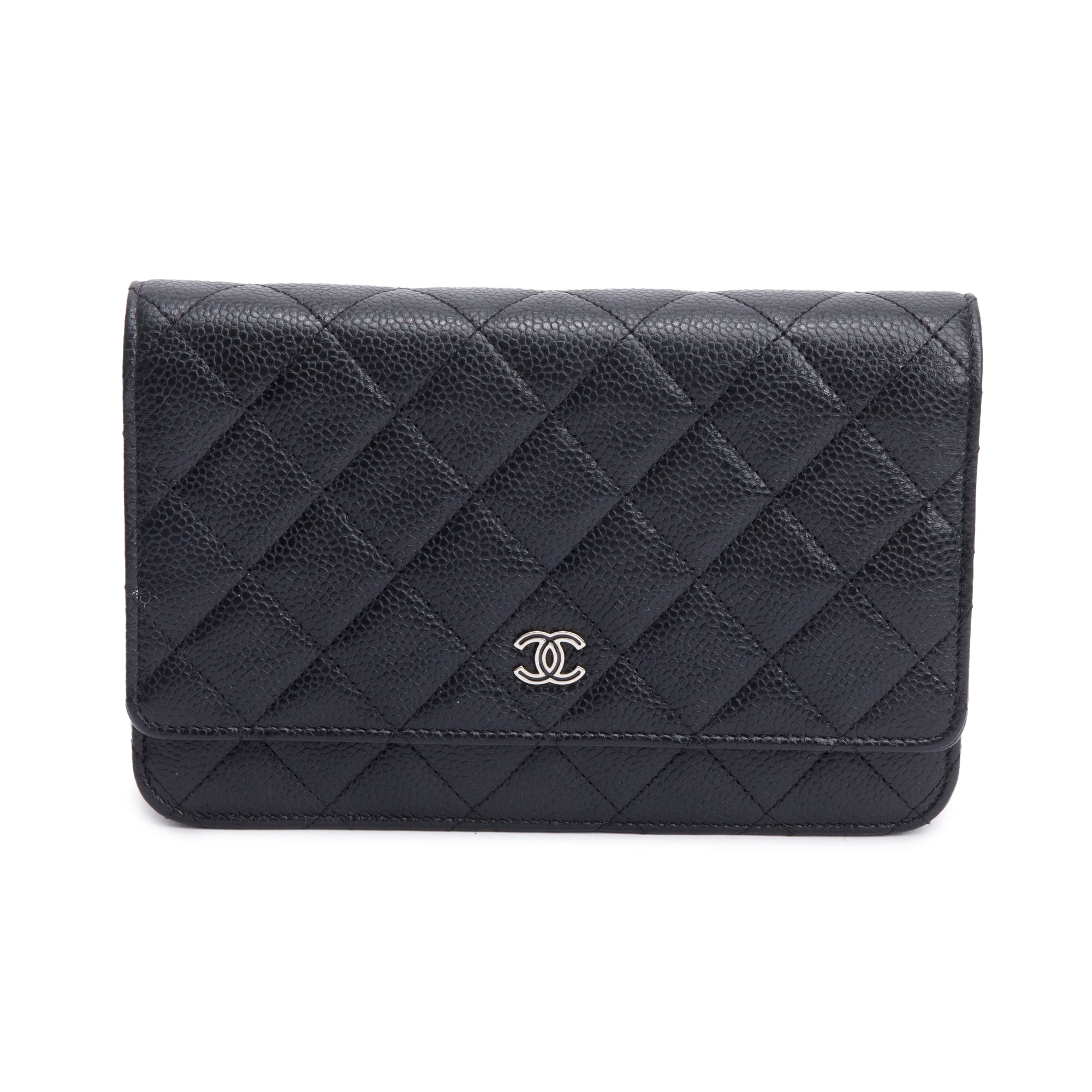Chanel Black Quilted Caviar Leather Classic Wallet on Chain
