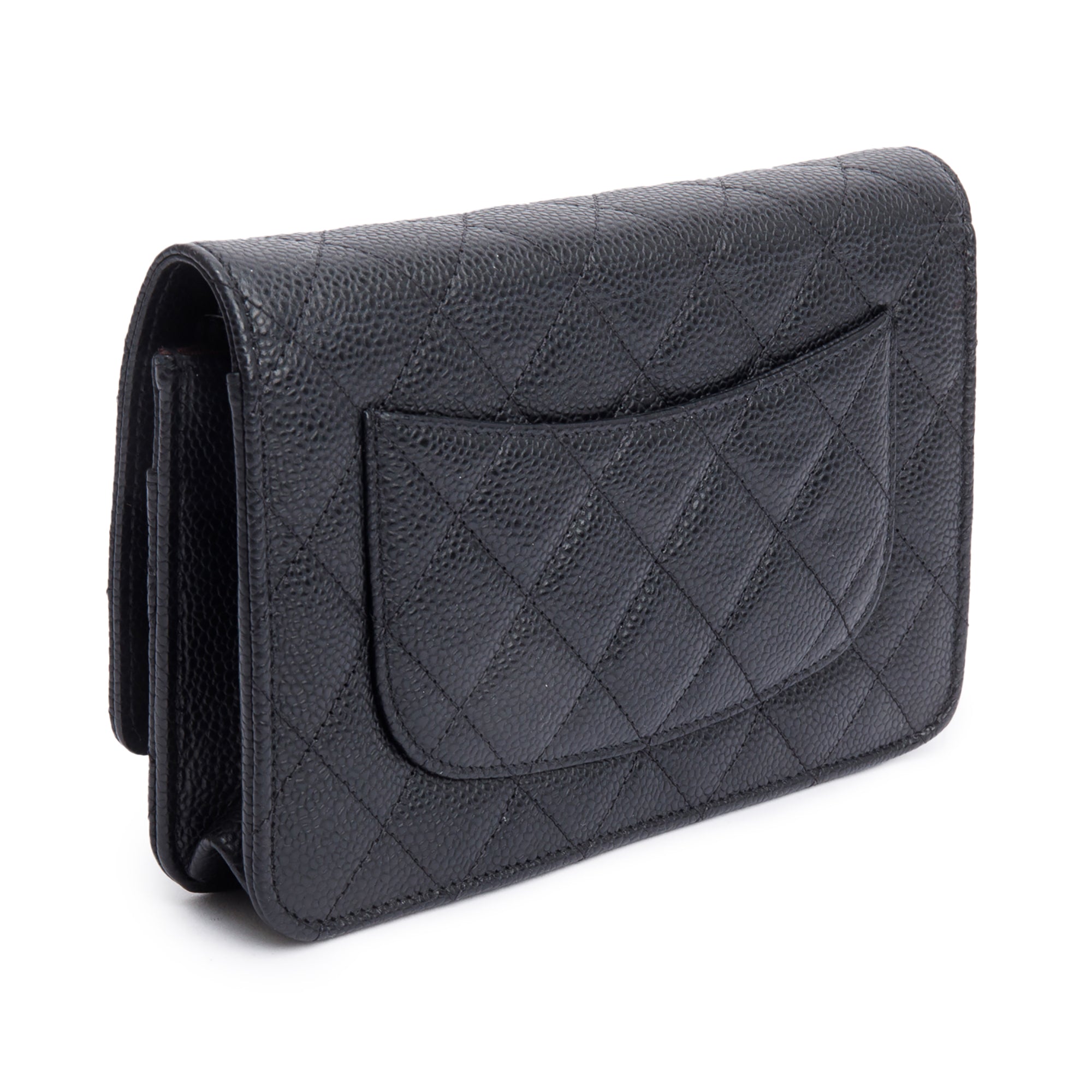 Chanel Black Quilted Caviar Leather Classic Wallet on Chain