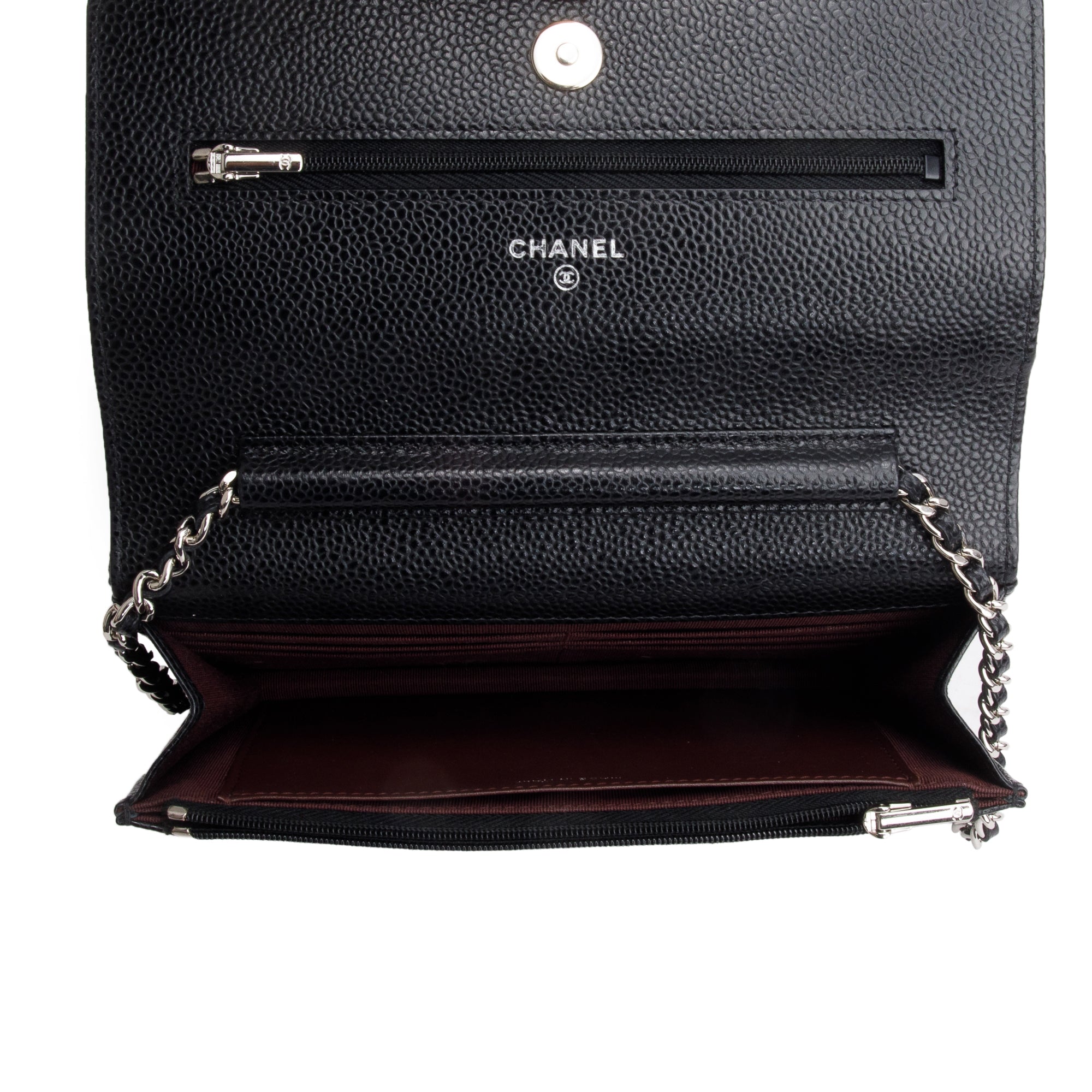 Chanel Black Quilted Caviar Leather Classic Wallet on Chain