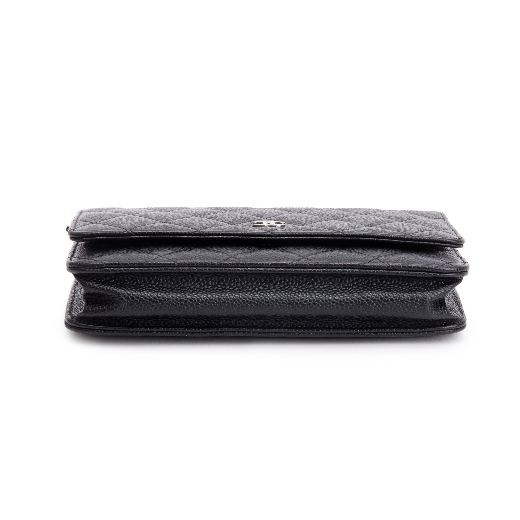 Chanel Black Quilted Caviar Leather Classic Wallet on Chain w/ Box