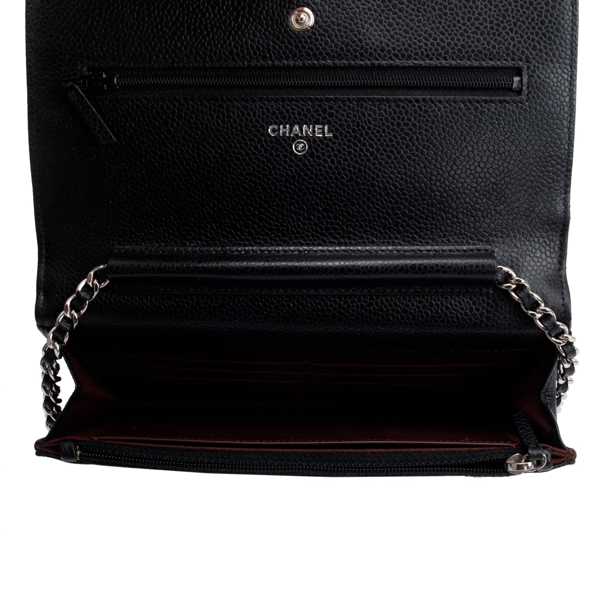 Chanel Black Quilted Caviar Leather Classic Wallet on Chain w/ Box, Receipt & Authenticity Card