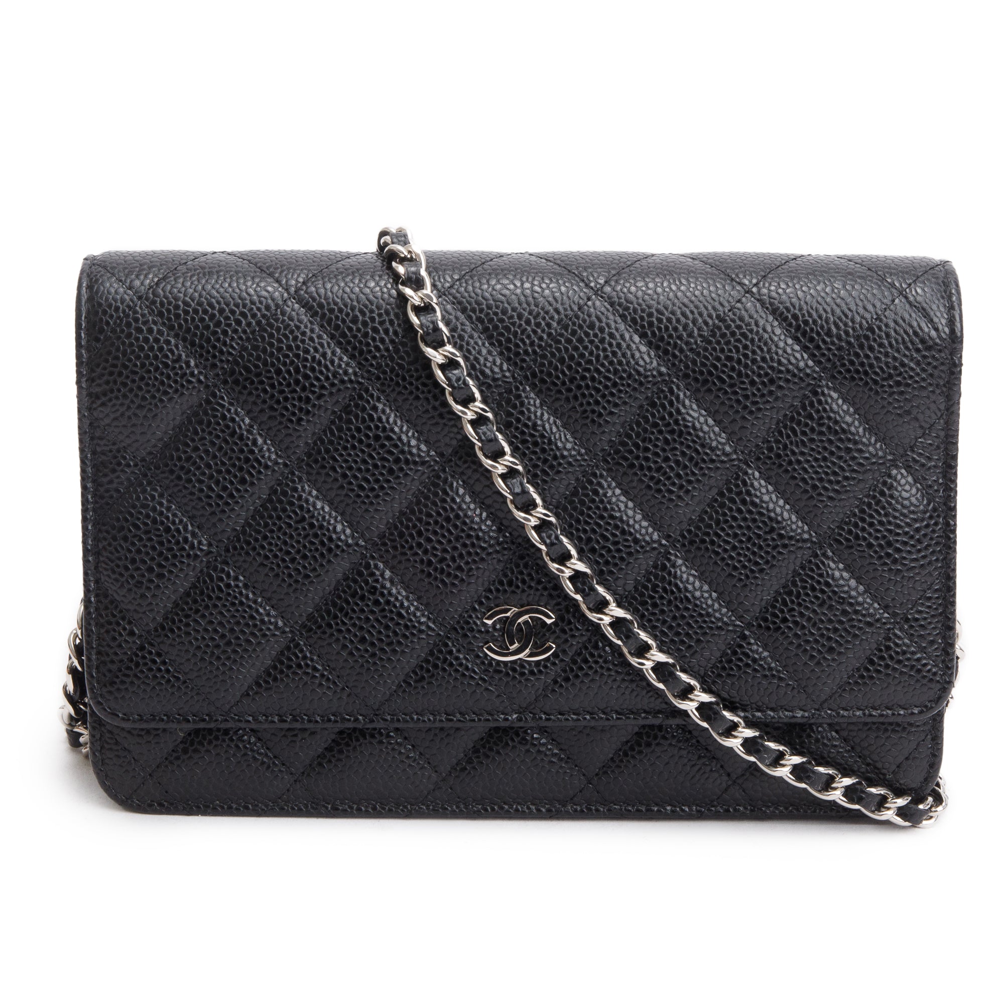 Chanel Black Quilted Caviar Leather Classic Wallet on Chain