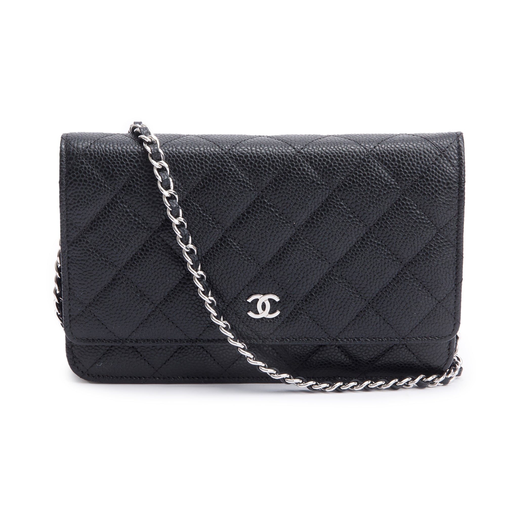 Chanel Black Quilted Caviar Leather Classic Wallet on Chain