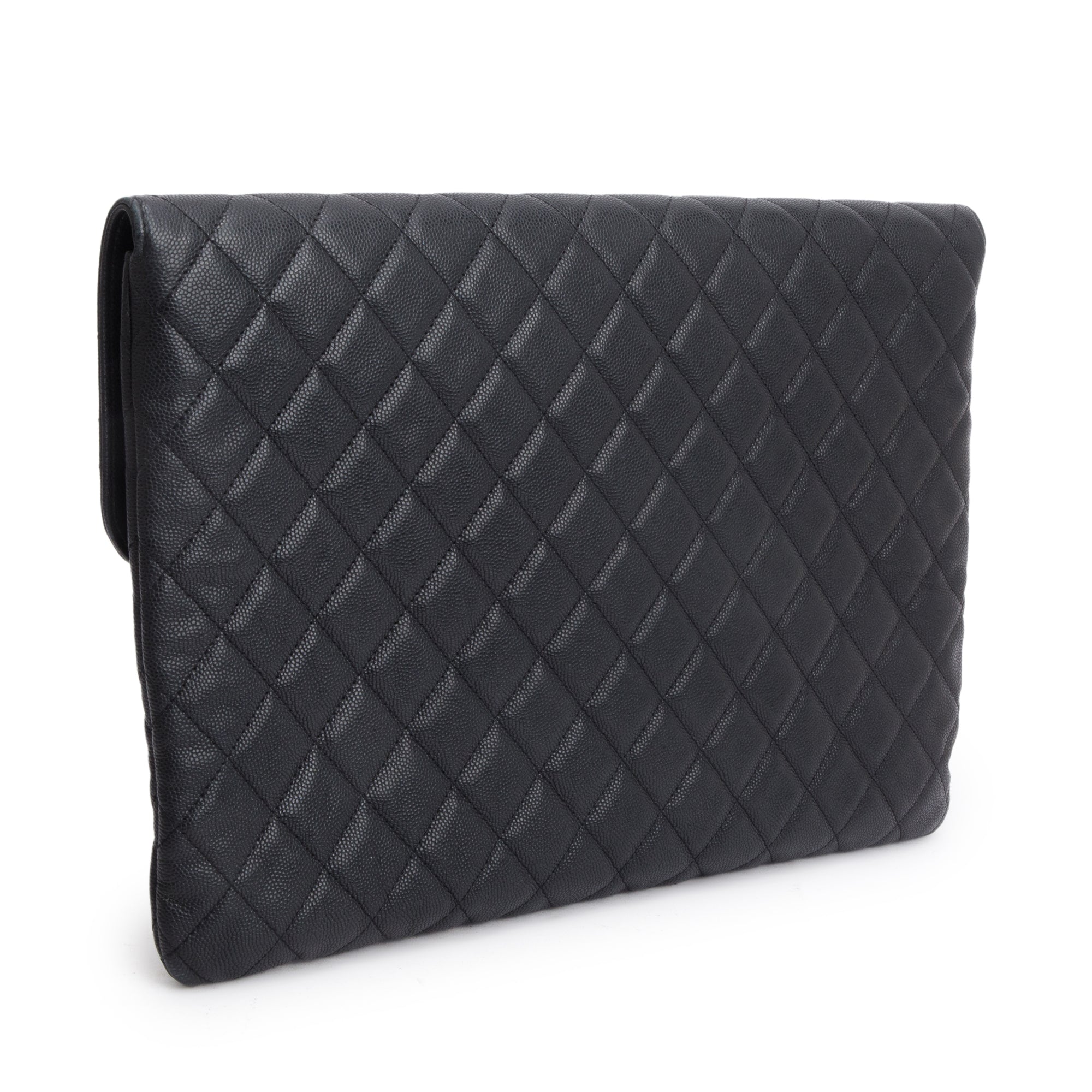 Chanel Black Quilted Caviar Leather Golden Class O-Case Clutch w/ Box & Authenticity Card