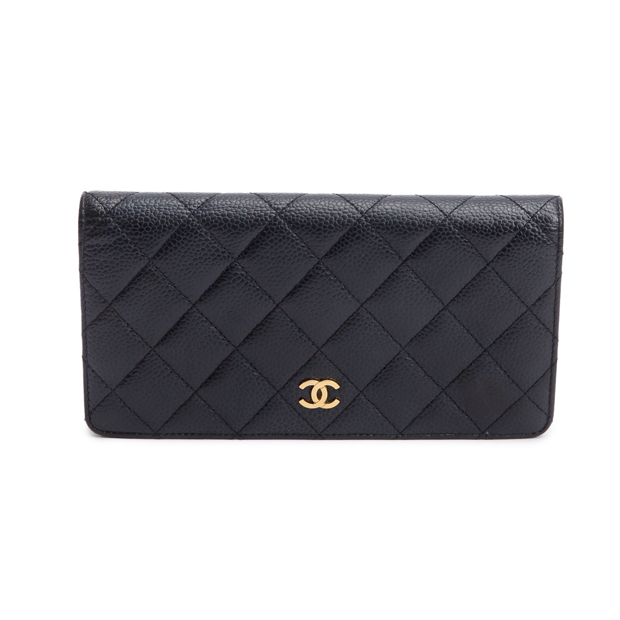 Chanel Black Quilted Caviar Leather Interlocking Classic CC Long Bifold Wallet