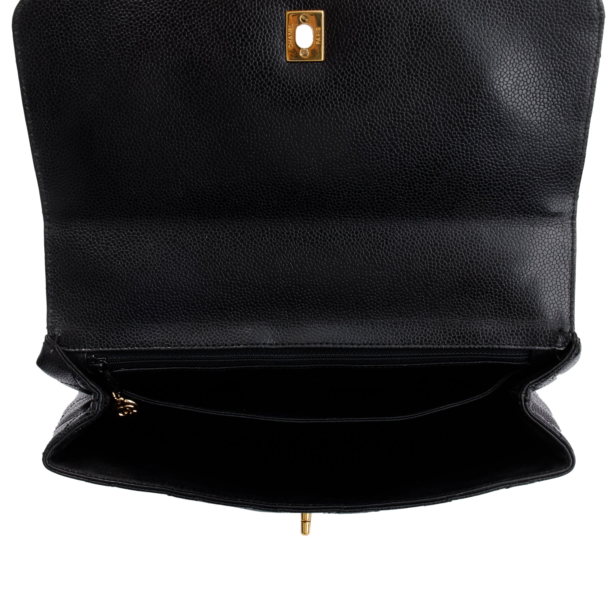 Chanel Black Quilted Caviar Leather Jumbo Kelly Top Handle Flap Bag