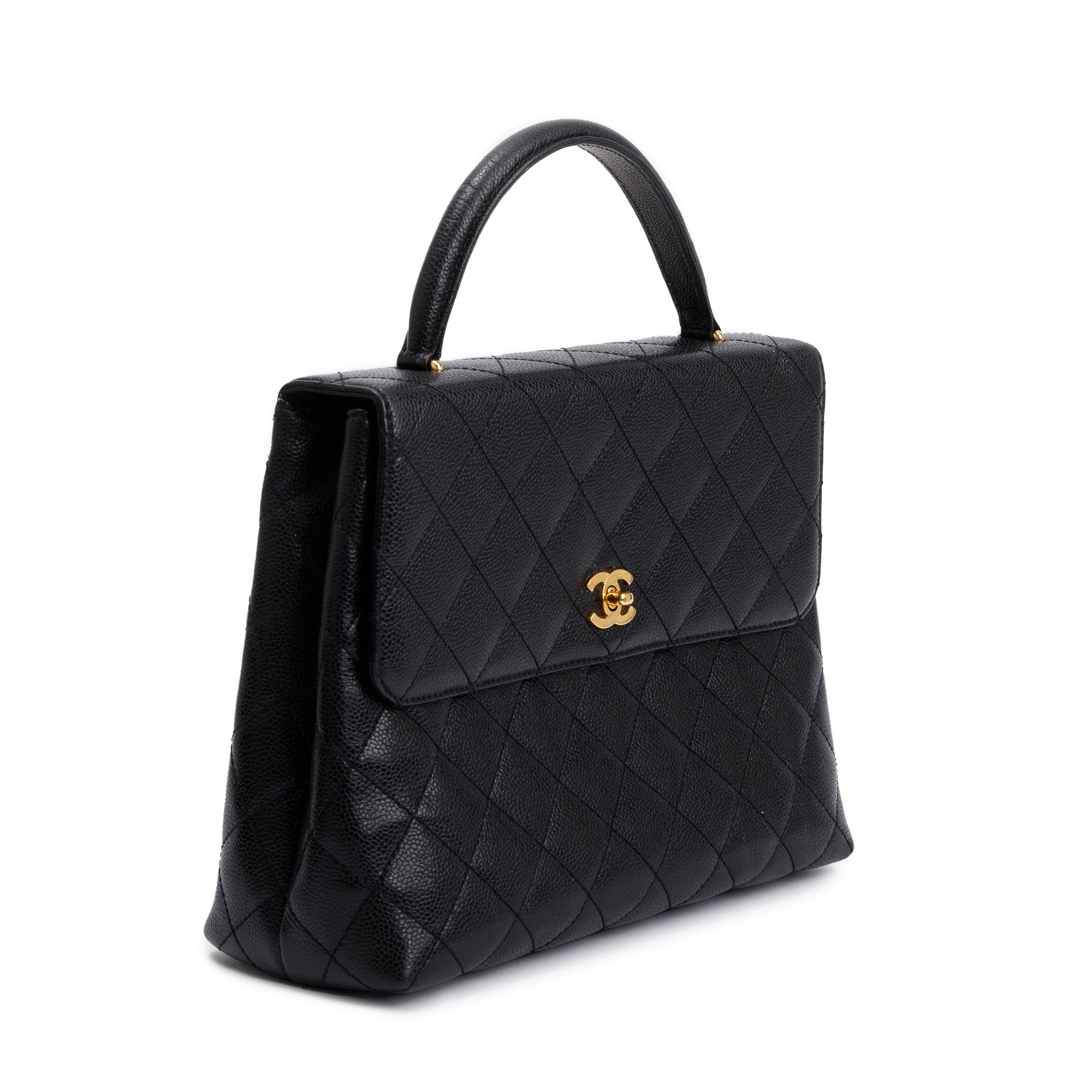 Chanel Black Quilted Caviar Leather Jumbo Kelly Top Handle Flap Bag