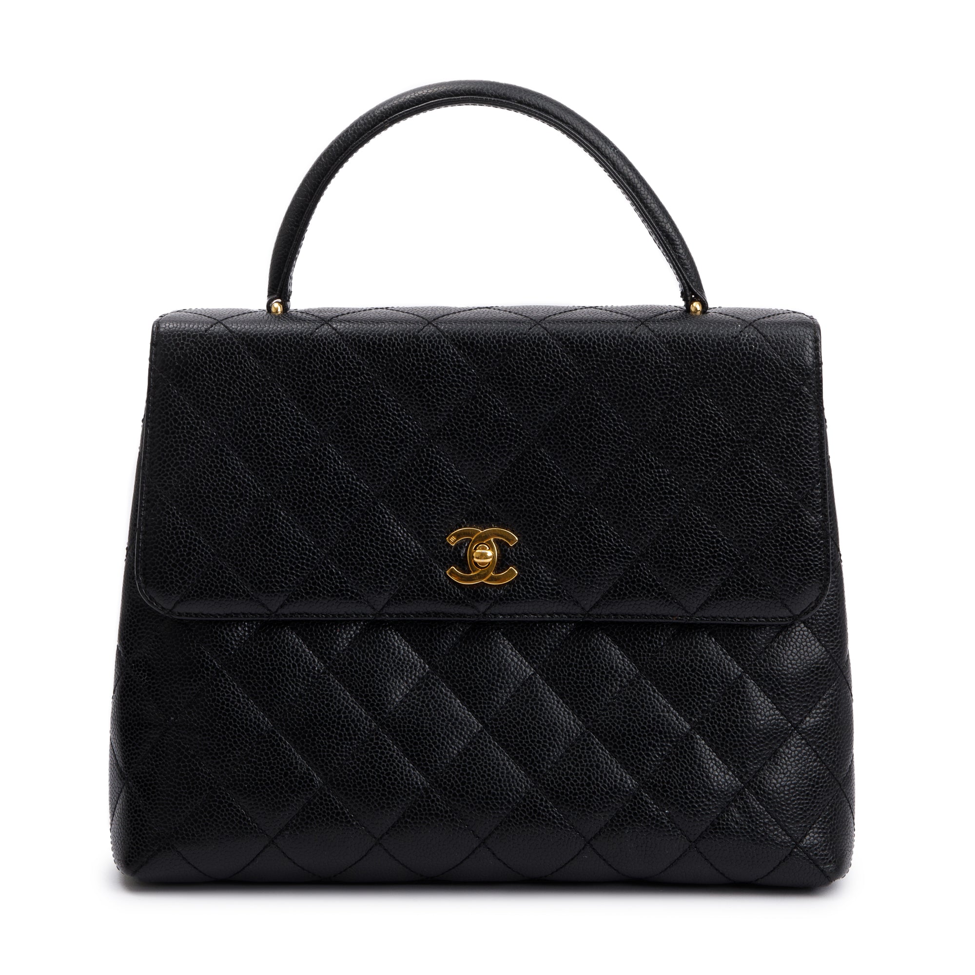 Chanel Black Quilted Caviar Leather Jumbo Kelly Top Handle Flap Bag