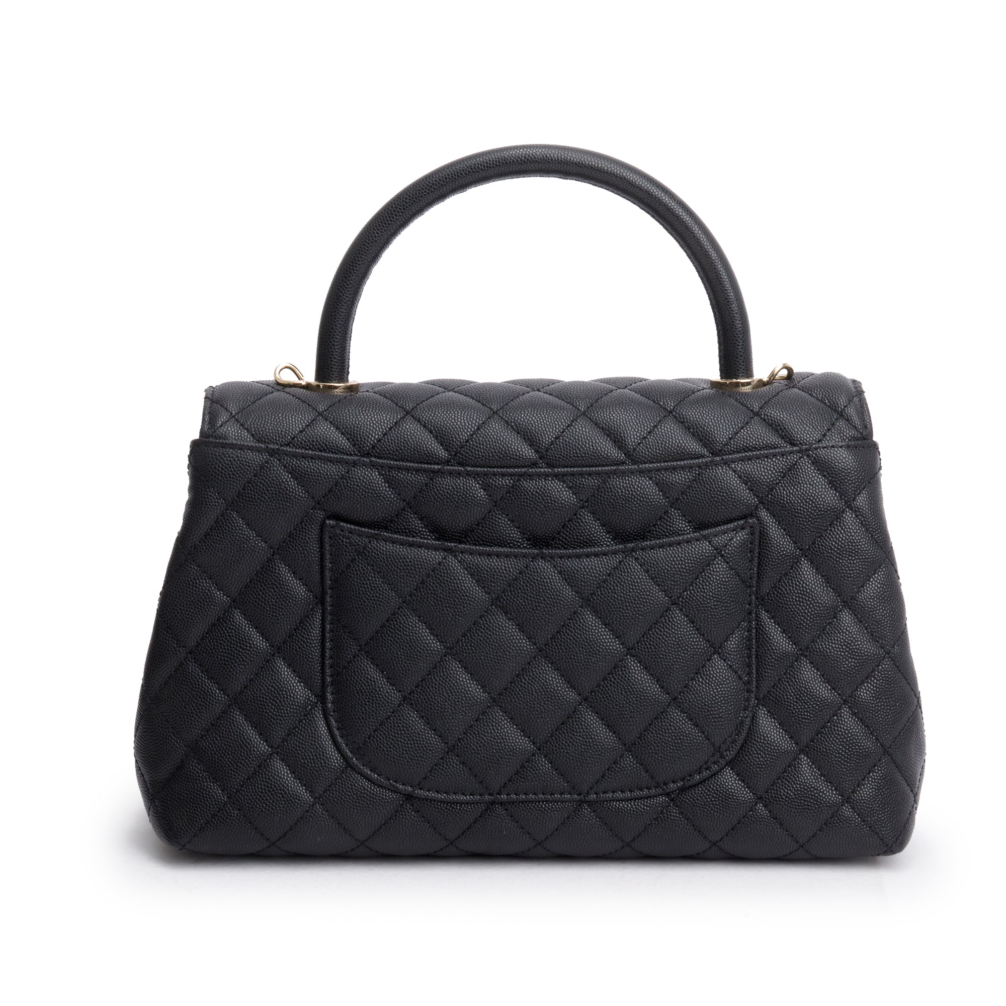 Chanel Black Quilted Caviar Leather Large Flap Top Handle Bag w/ Strap