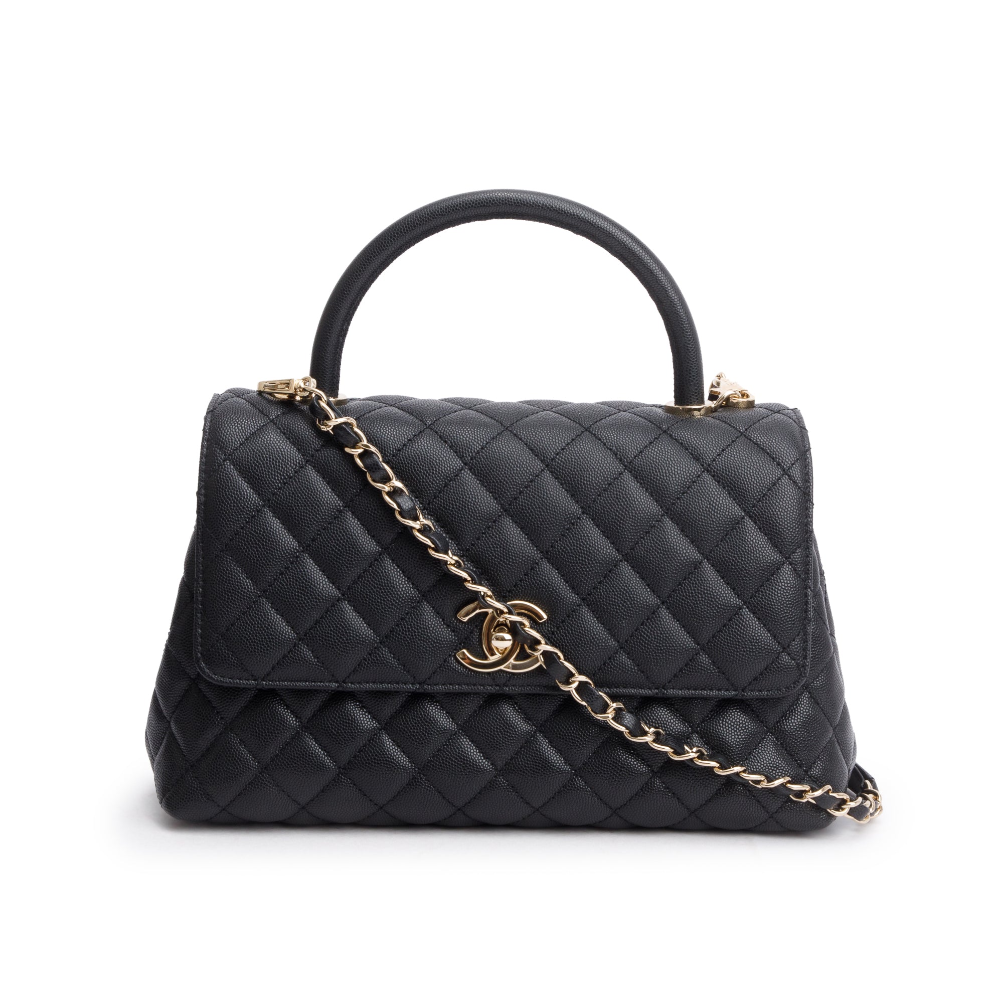 Chanel Black Quilted Caviar Leather Large Flap Top Handle Bag w/ Strap