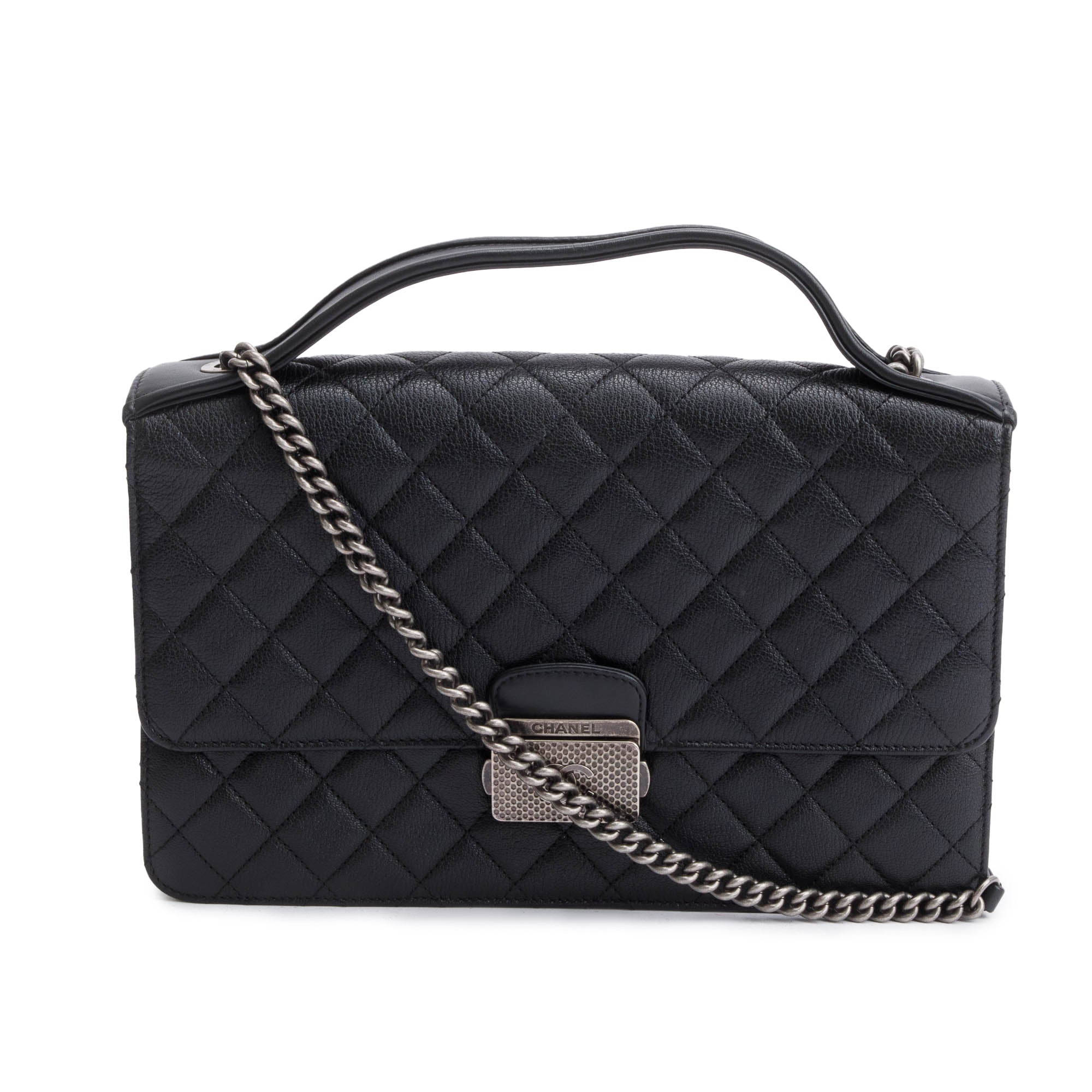 Chanel Black Quilted Caviar Leather Large University Flap Bag