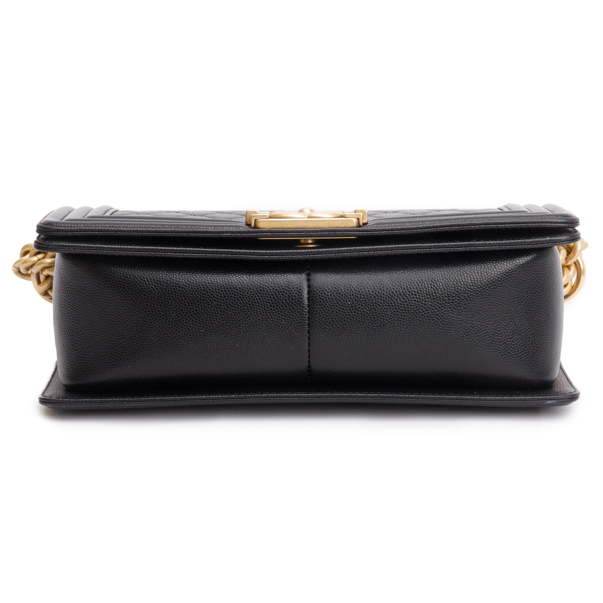 Chanel Black Quilted Caviar Leather Medium Boy Bag w/ Box