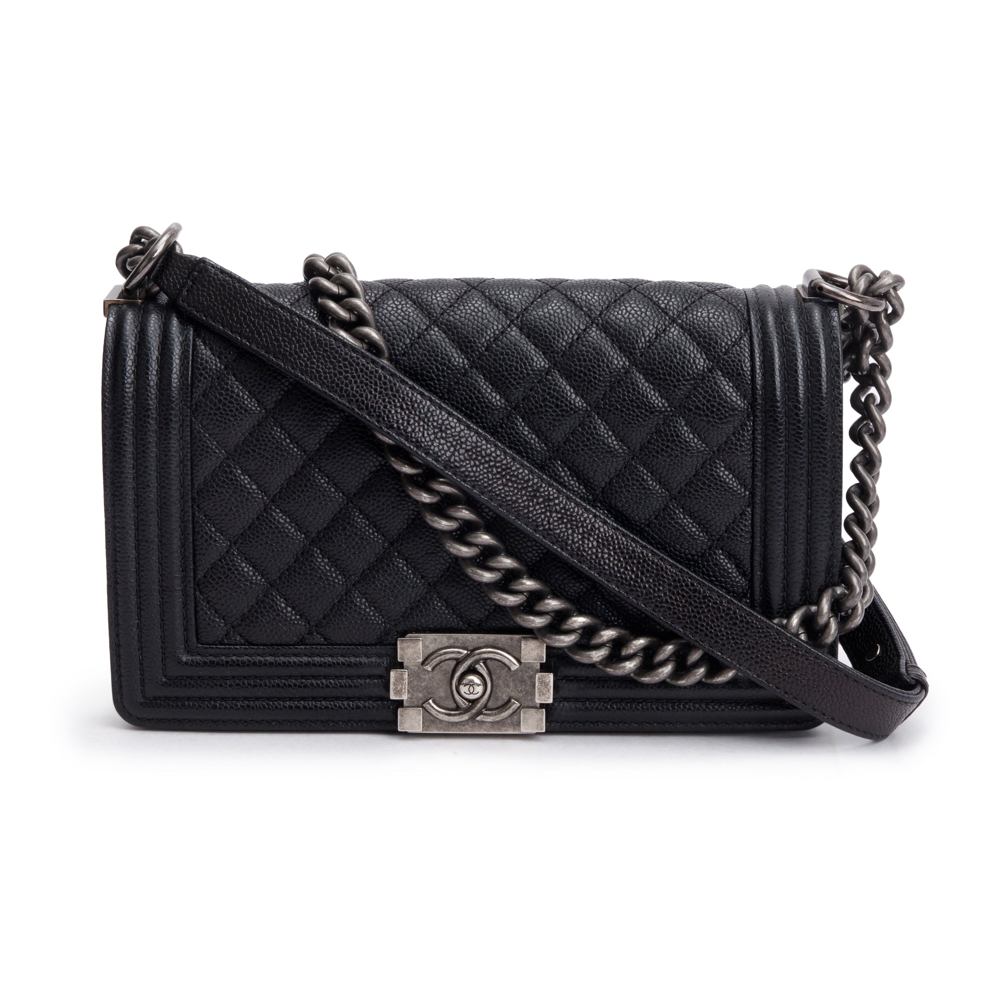 Chanel Black Quilted Caviar Leather Medium Boy Bag