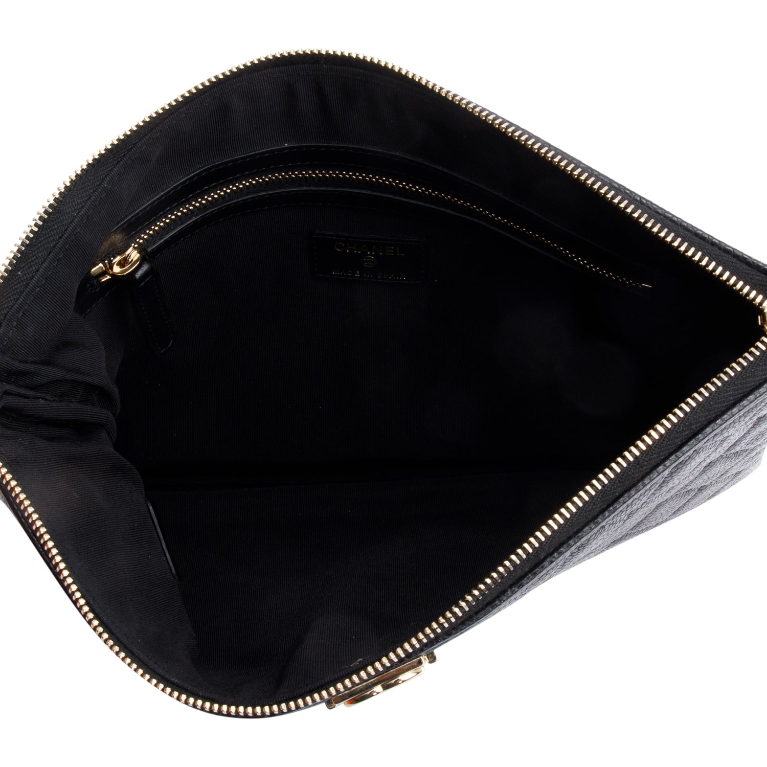 Chanel Black Quilted Caviar Leather Medium Boy O-Case Clutch w/ Box & Authenticity Card