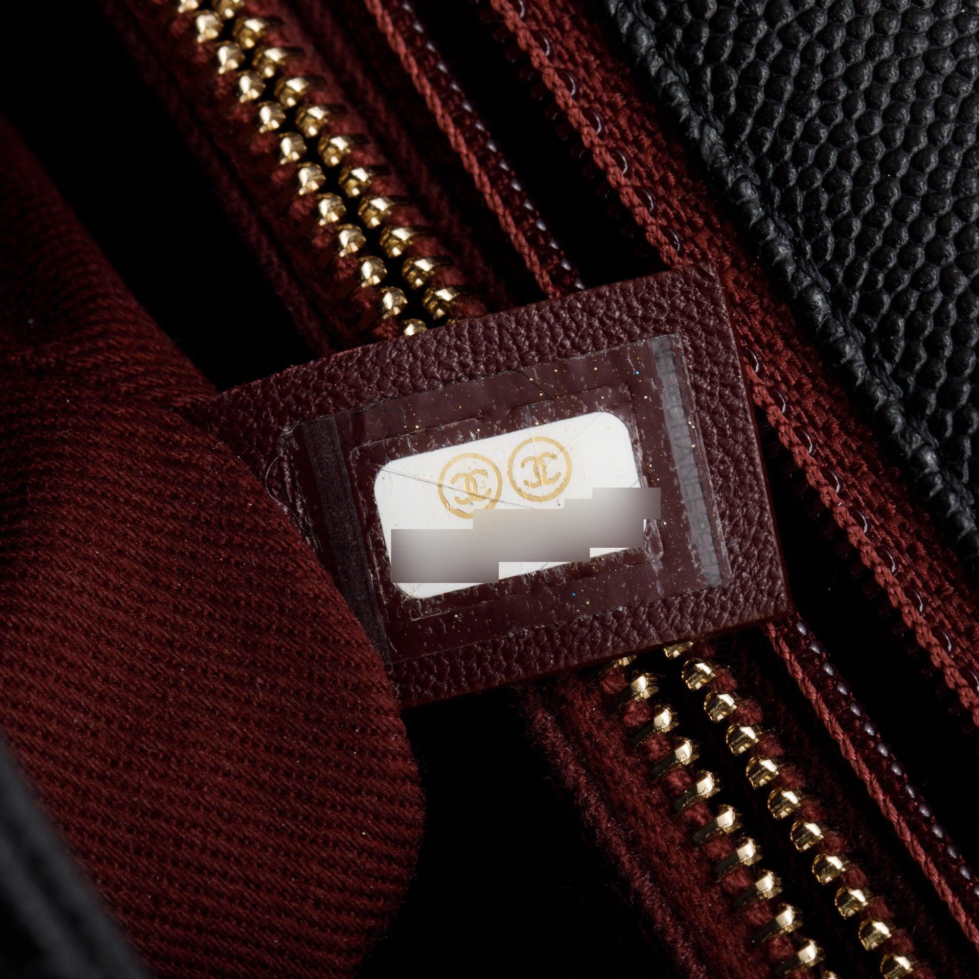 Chanel Black Quilted Caviar Leather Medium Coco Handle Bag w/ Strap, Receipt & Authenticity Card