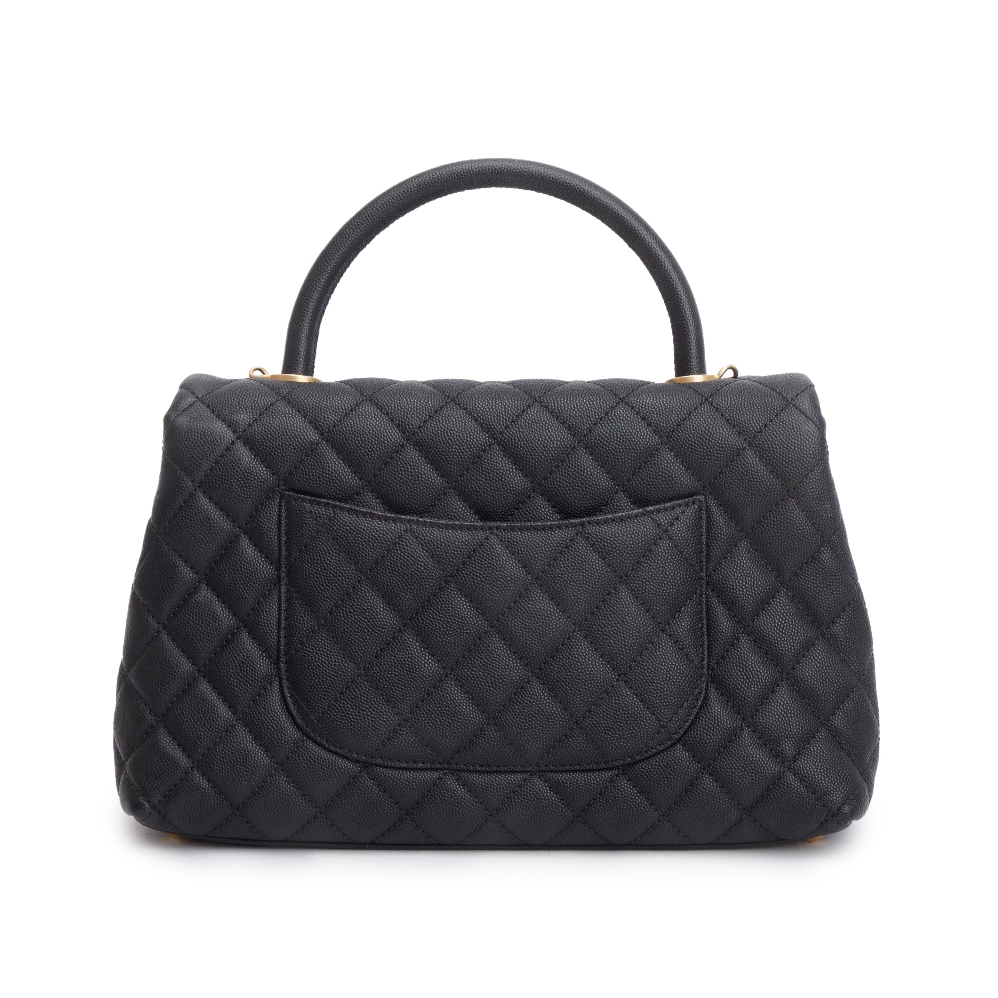 Chanel Black Quilted Caviar Leather Medium Coco Handle Bag w/ Strap, Receipt & Authenticity Card