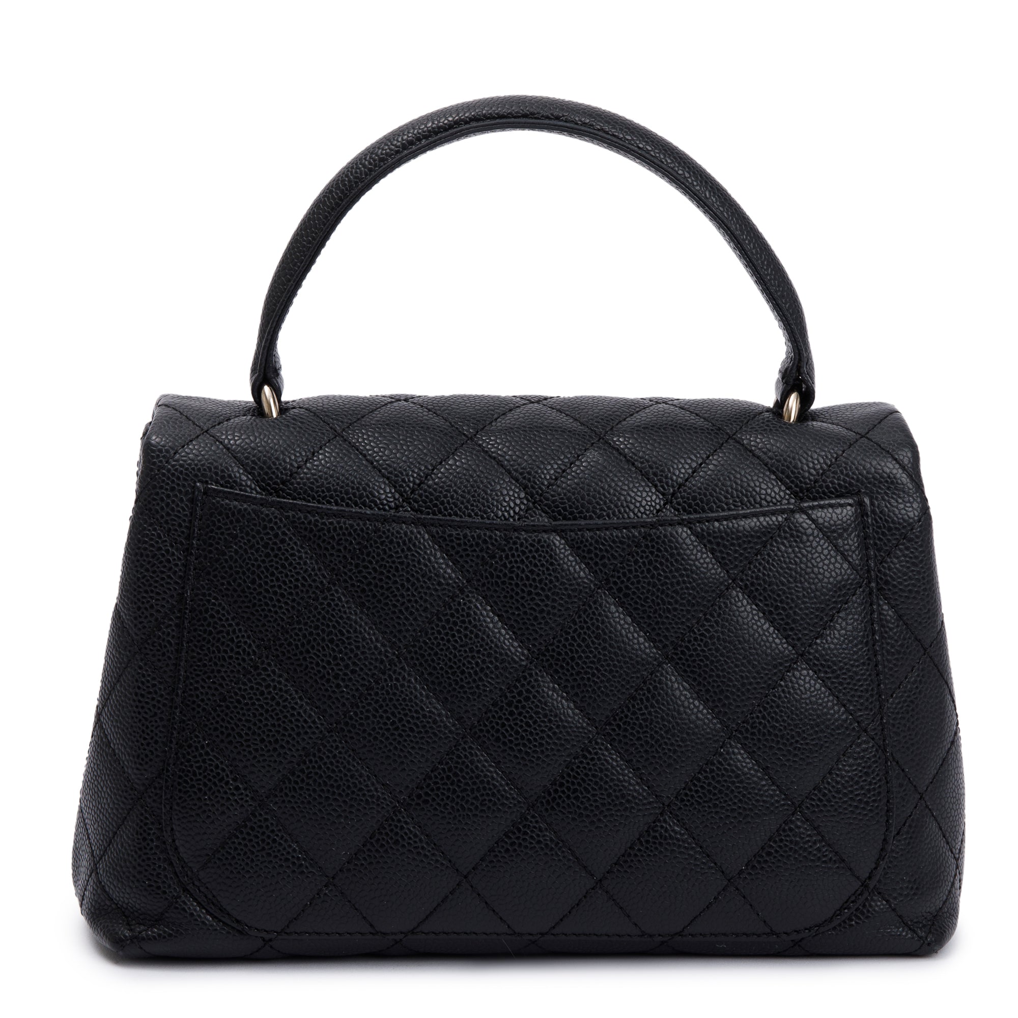Chanel Black Quilted Caviar Leather Medium Kelly Top Handle Bag w/ Box