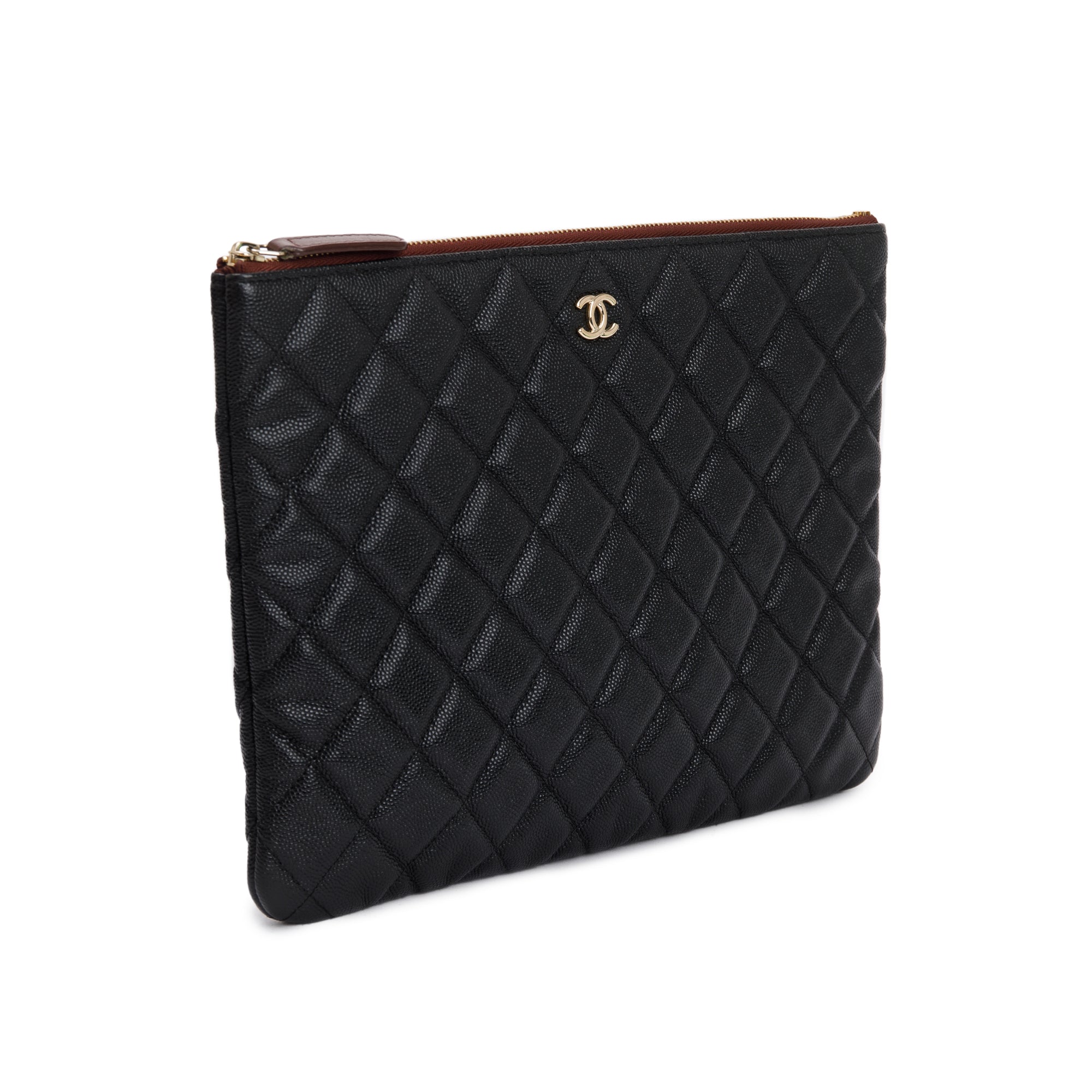 Chanel Black Quilted Caviar Leather Medium O-Case Clutch