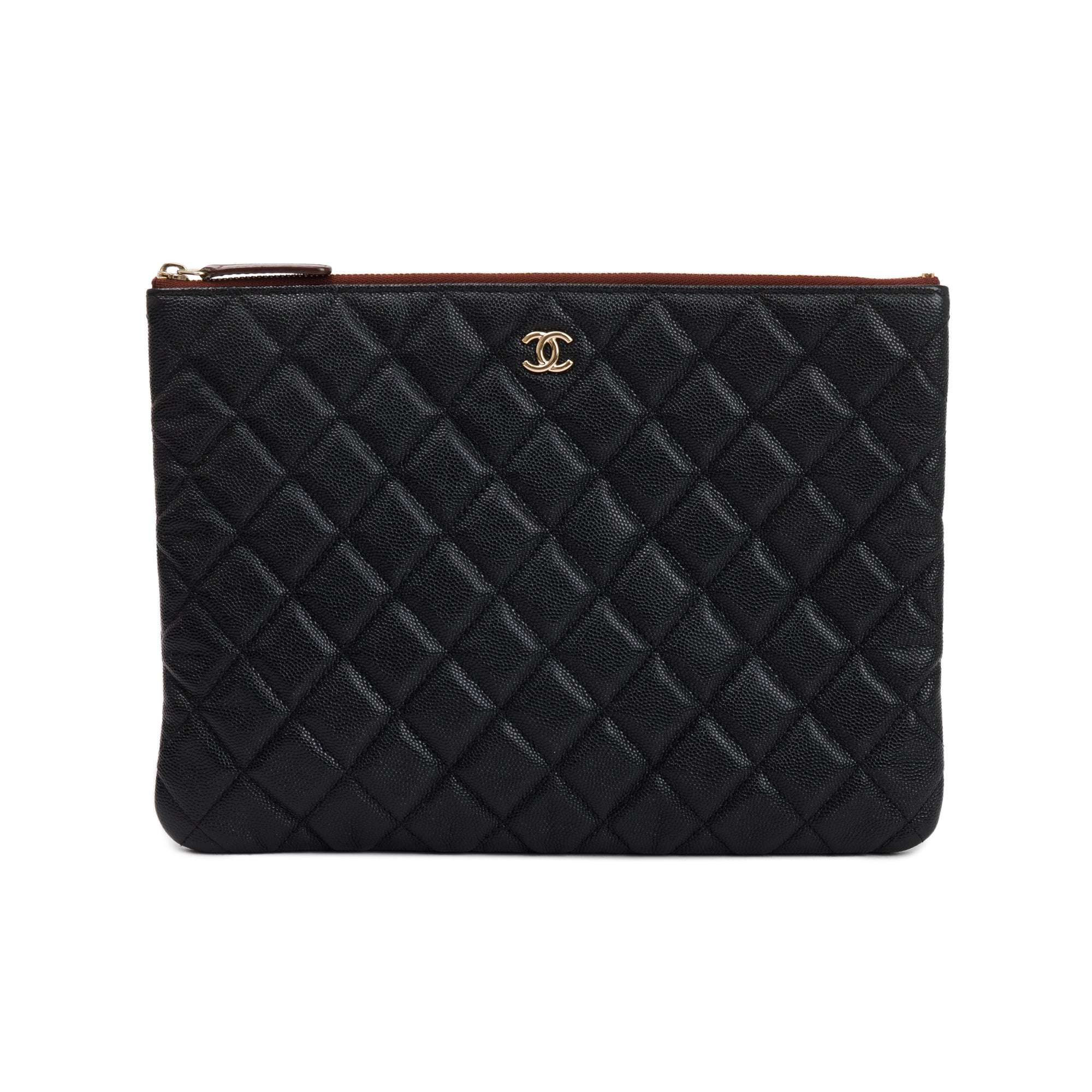 Chanel Black Quilted Caviar Leather Medium O-Case Clutch