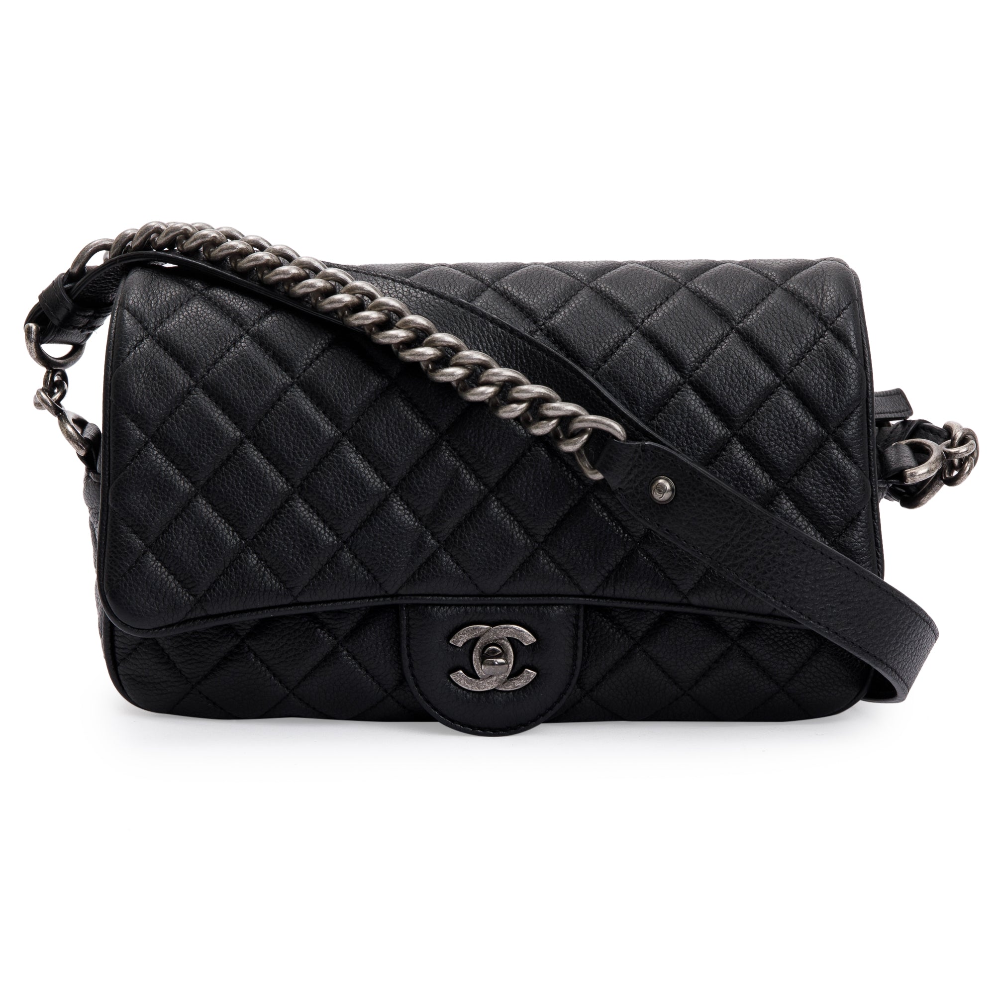Chanel Black Quilted Caviar Leather Small Casual Rock Flap Bag w/ Box & Authenticity Card
