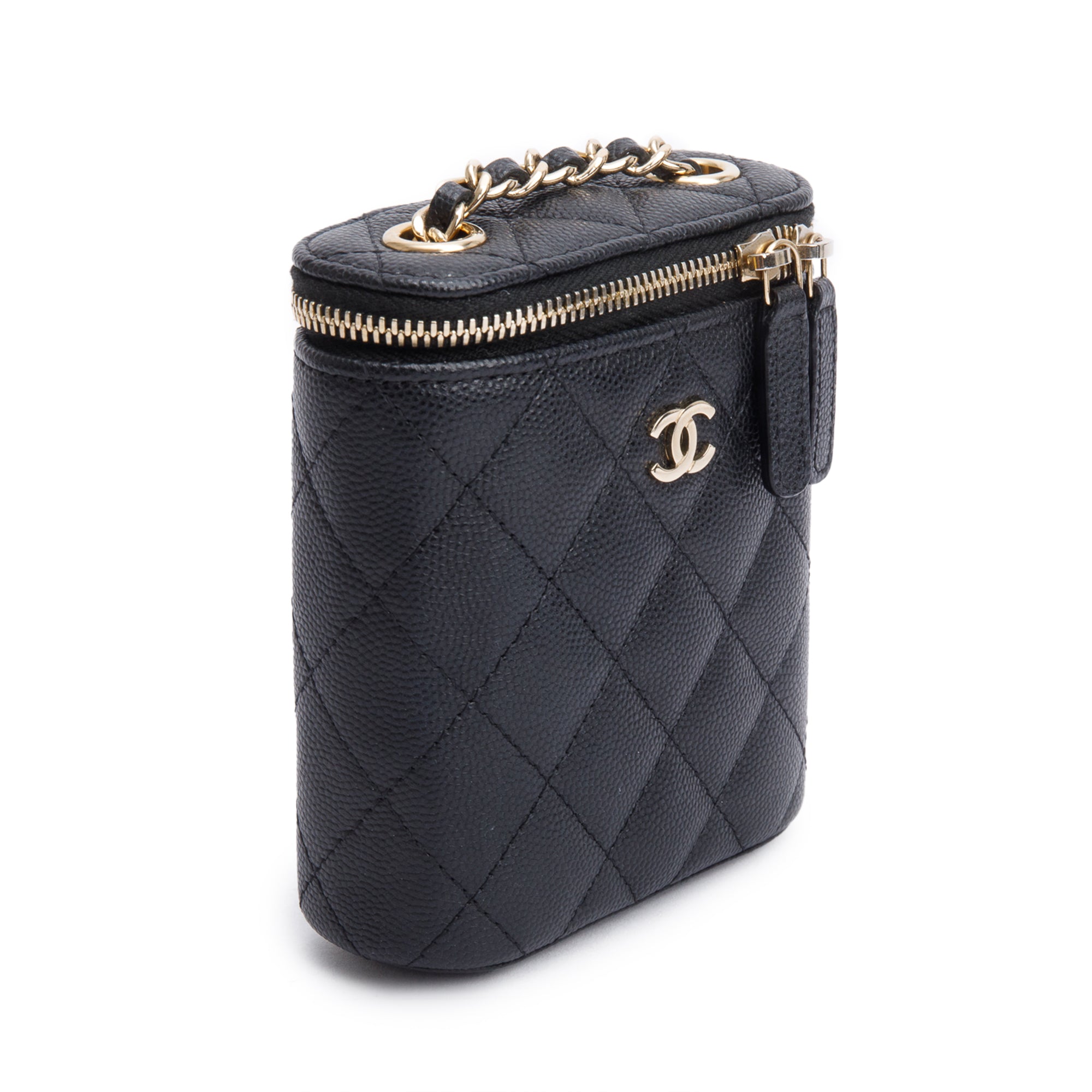 Chanel Black Quilted Caviar Mini Coco Beauty Vanity Case w/ Authenticity Card