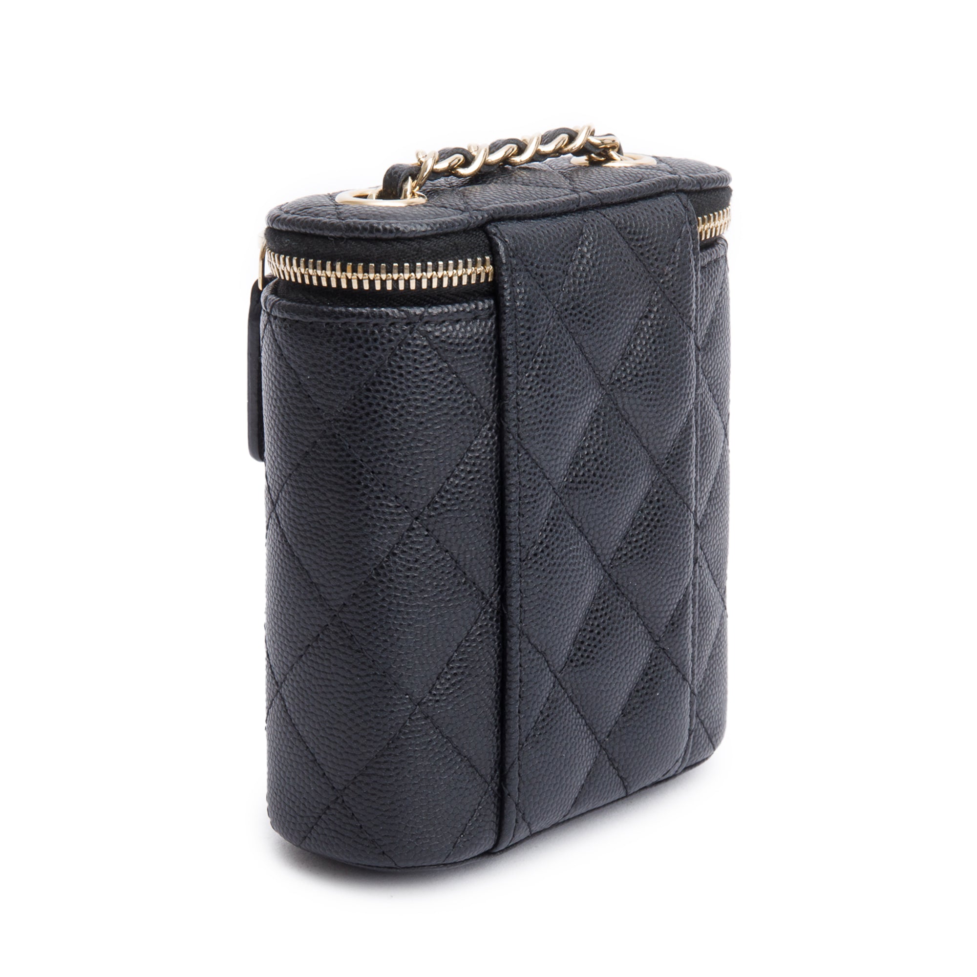 Chanel Black Quilted Caviar Mini Coco Beauty Vanity Case w/ Authenticity Card