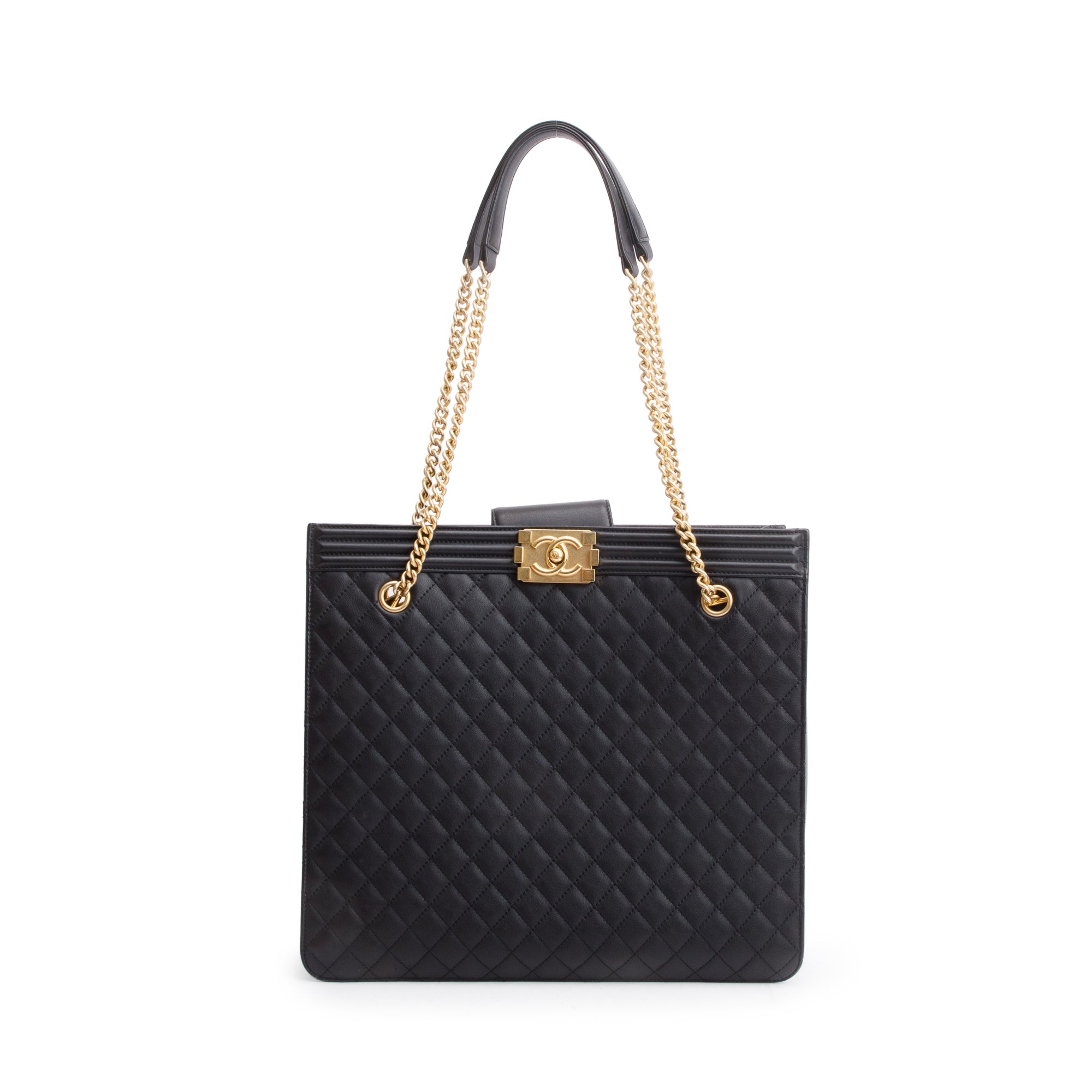 Chanel Black Quilted Lambskin Leather Boy Shopping Tote