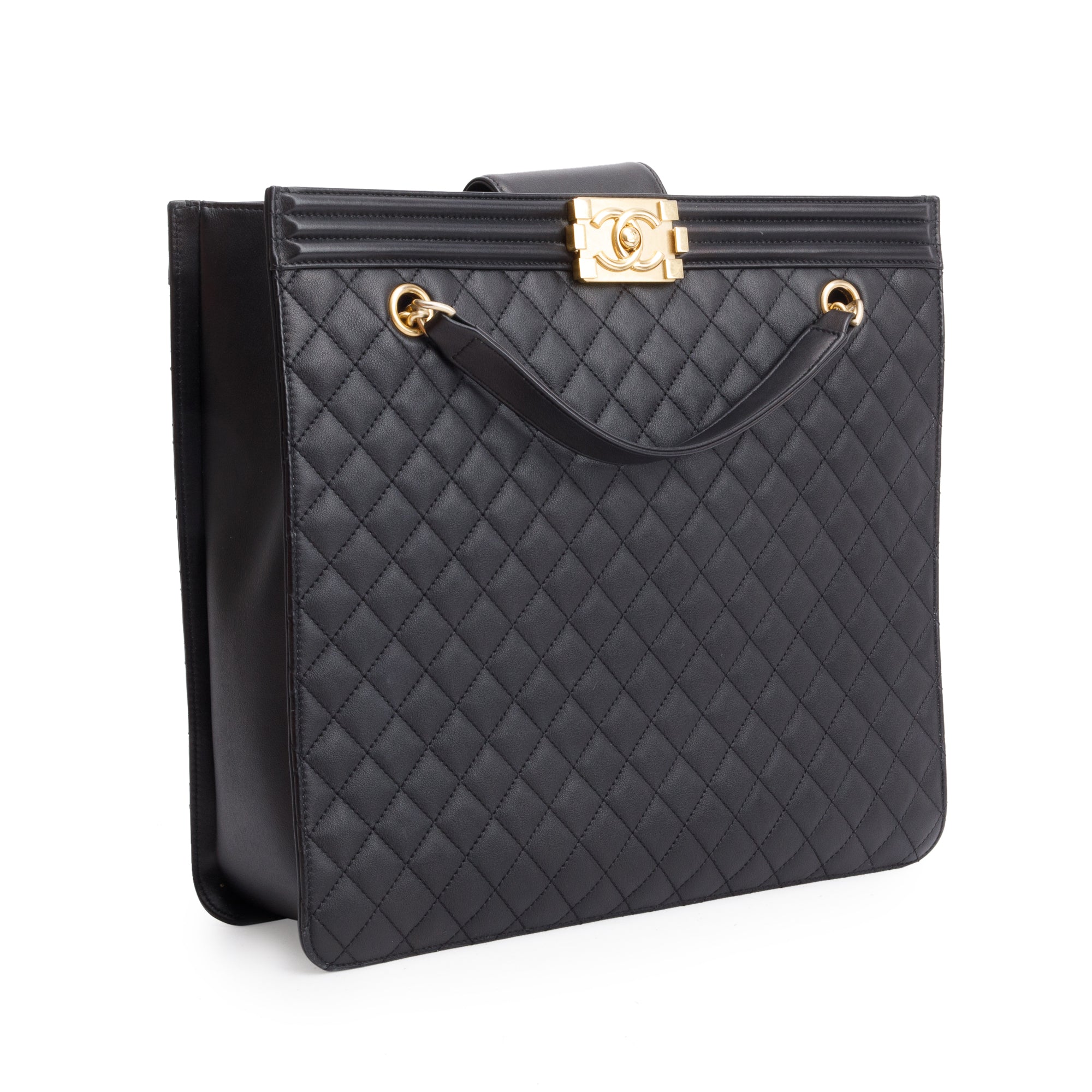 Chanel Black Quilted Lambskin Leather Boy Shopping Tote