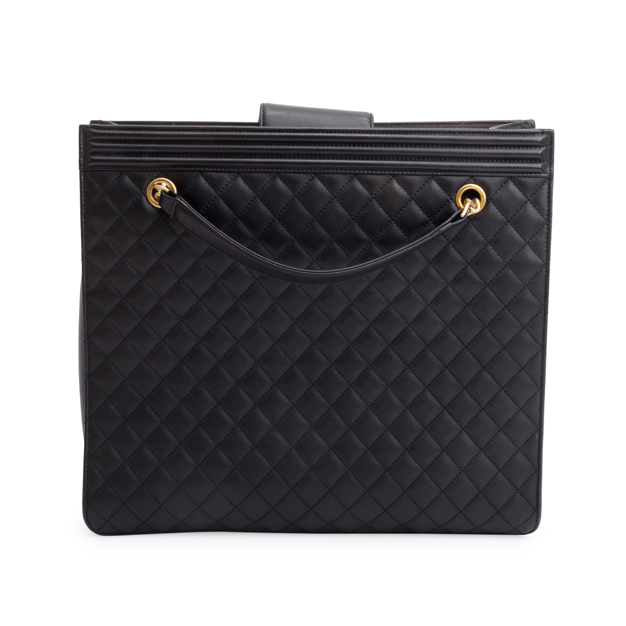 Chanel Black Quilted Lambskin Leather Boy Shopping Tote